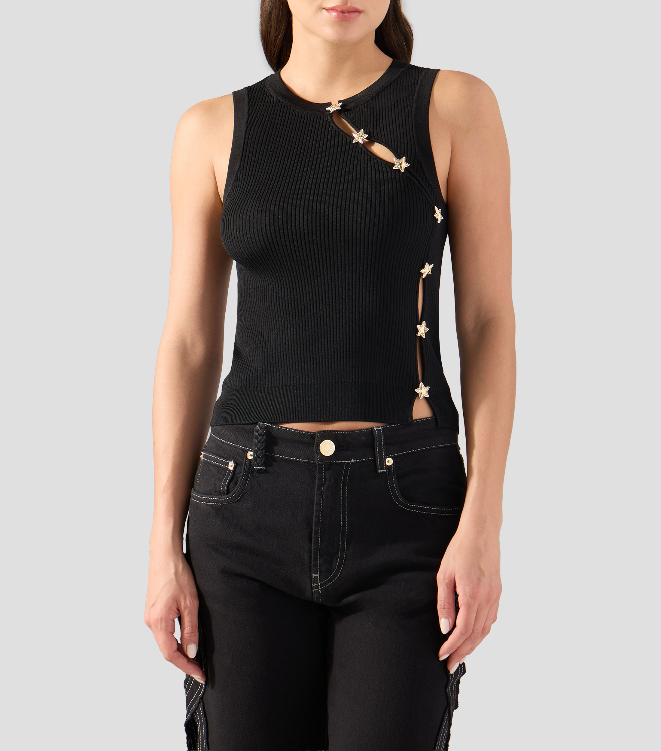 Blusa lisa sin mangas Mujer