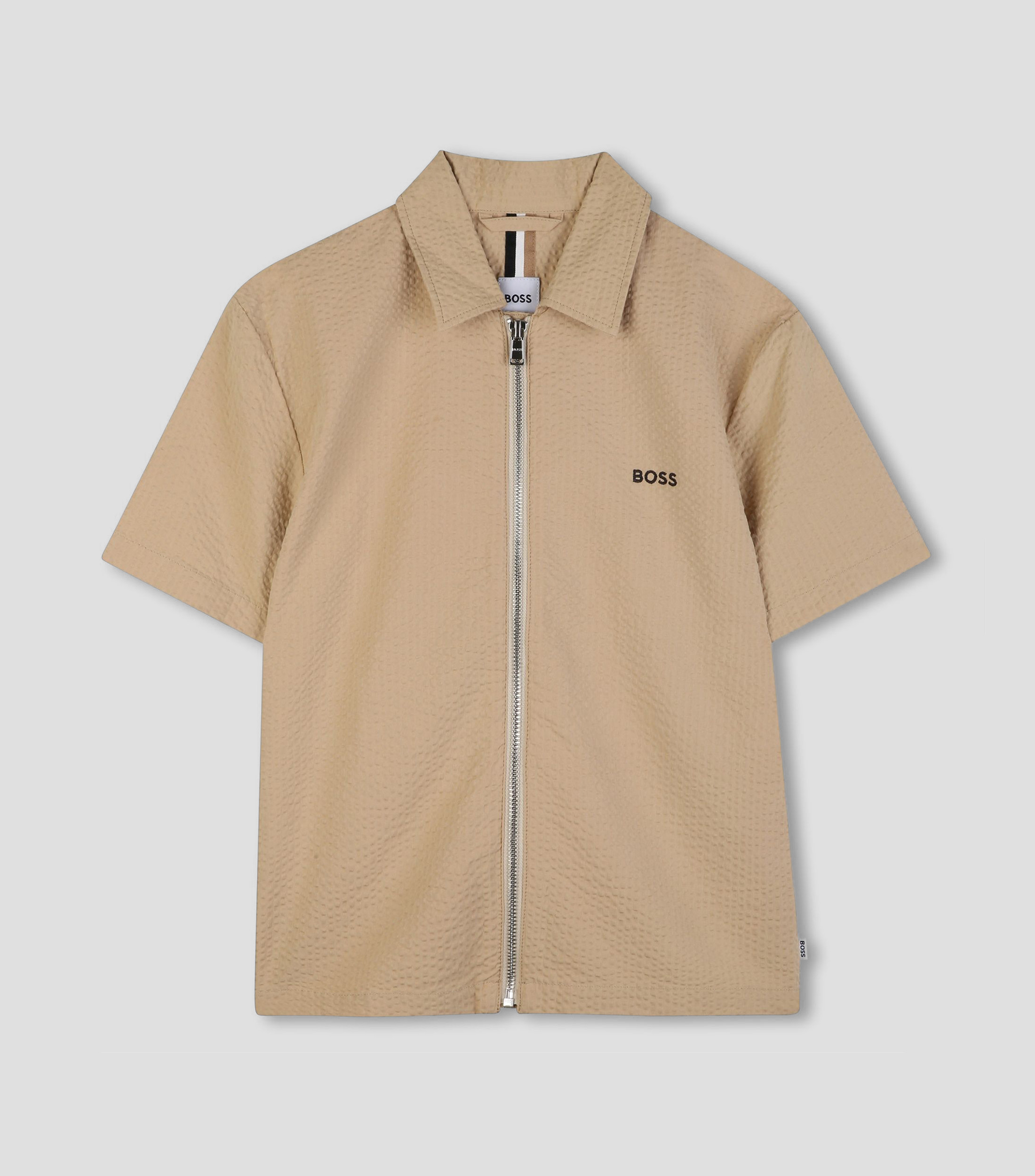 Camisa lisa con textura manga corta Niño