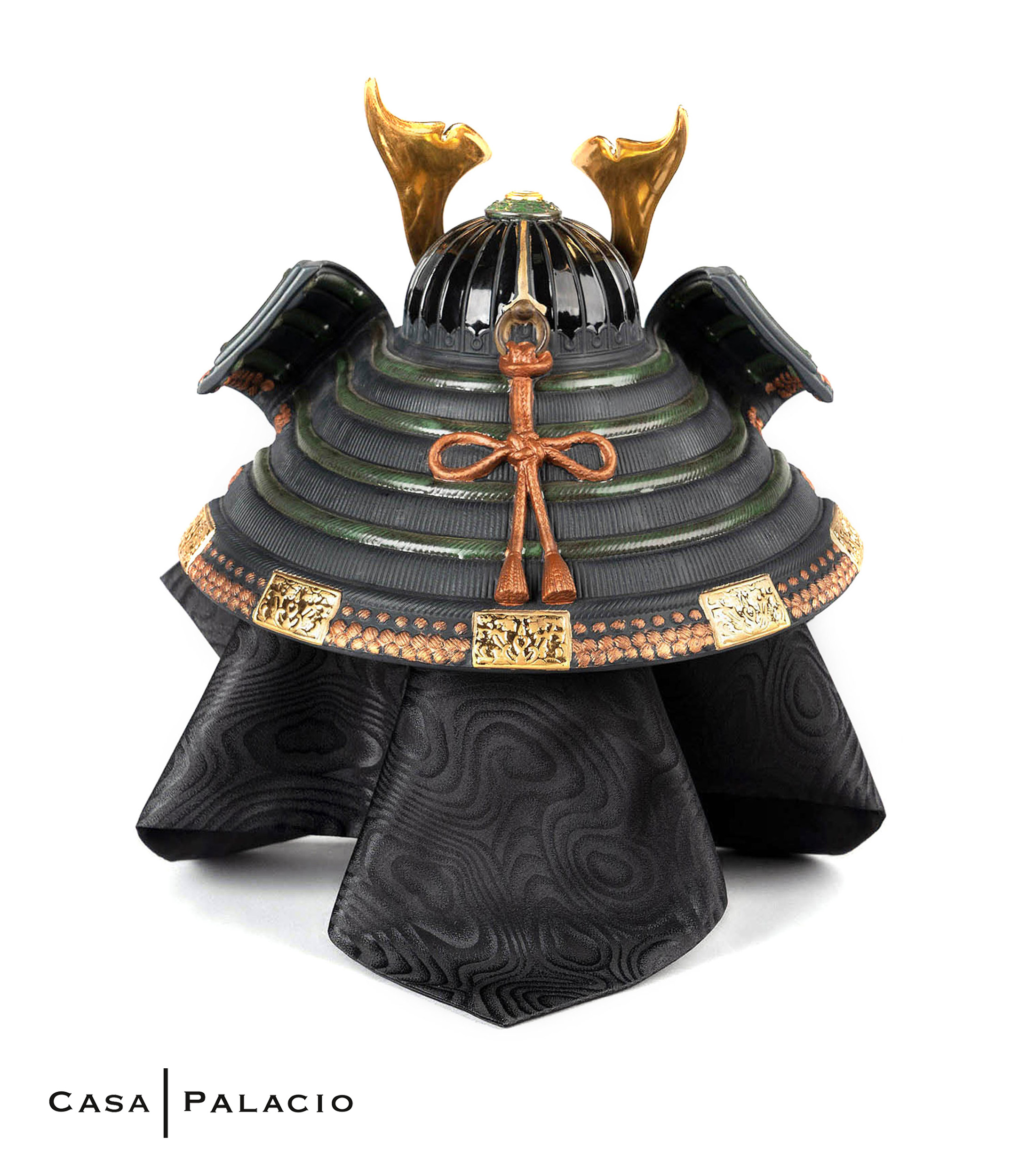Figura Decorativa Casco Samurai Naranja en porcelana