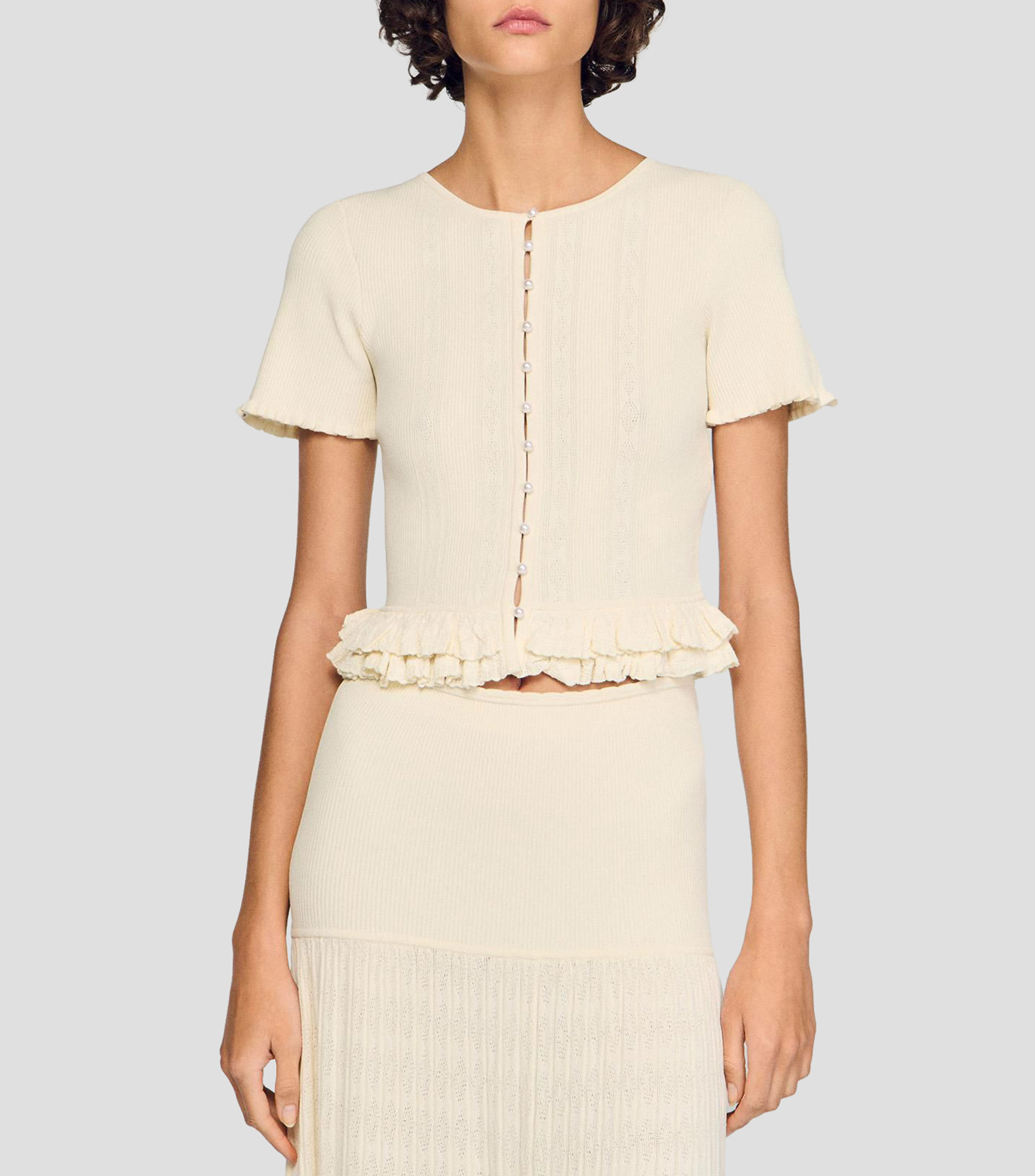 Blusa lisa con manga corta Mujer