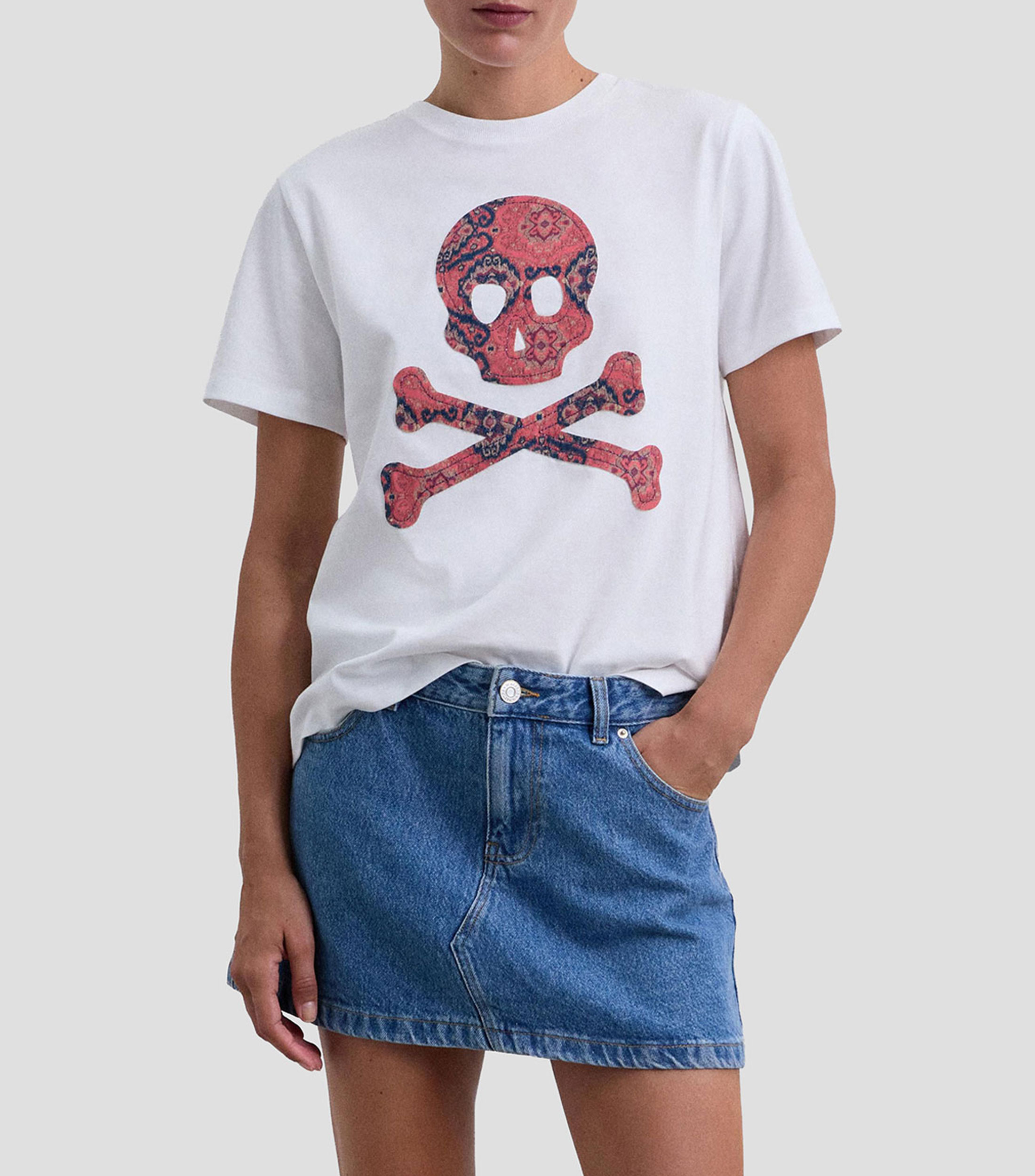 Playera cuello redondo manga corta con estampado Mujer