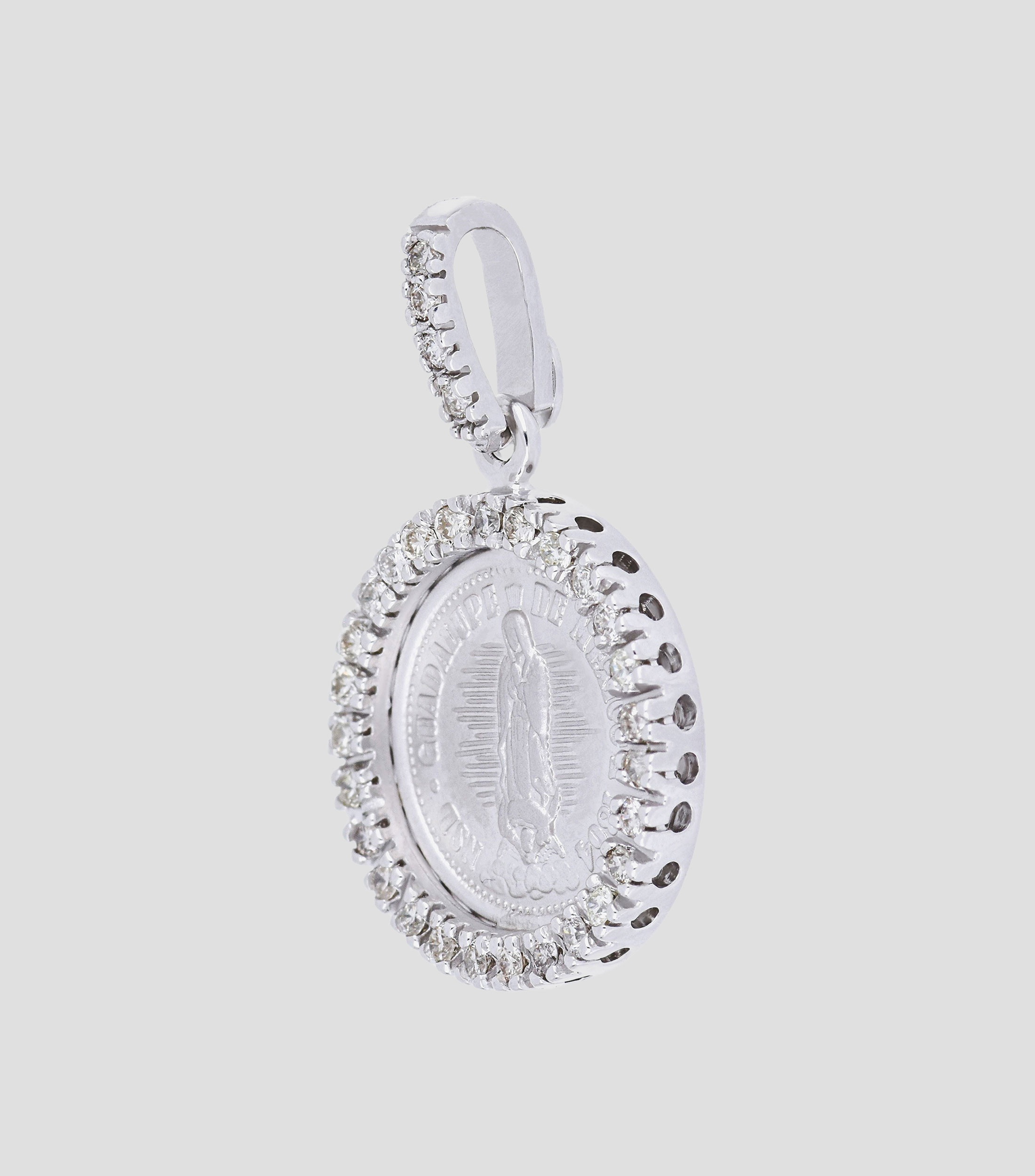 Medalla en oro blanco 14 Kts Virgen de Guadalupe Unisex