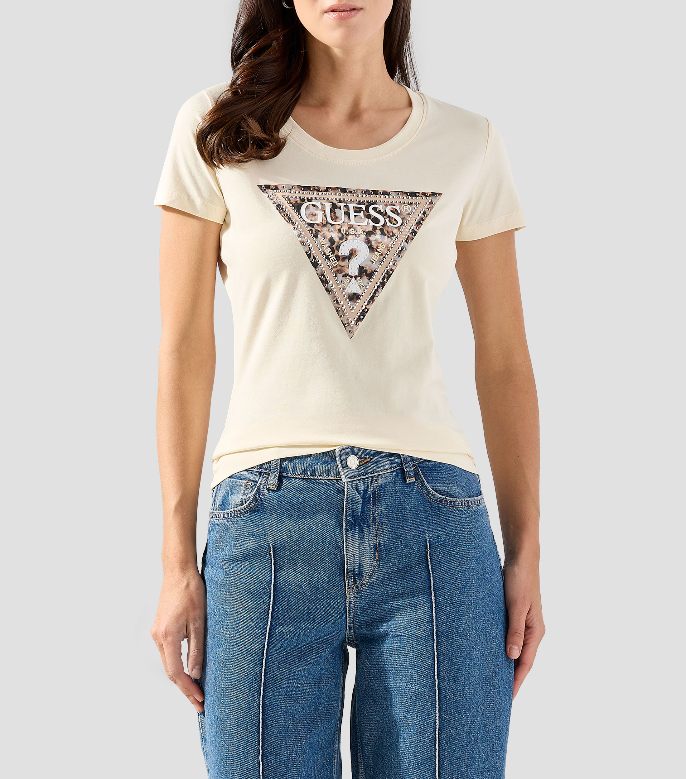 Playera cuello redondo manga corta estampada Mujer