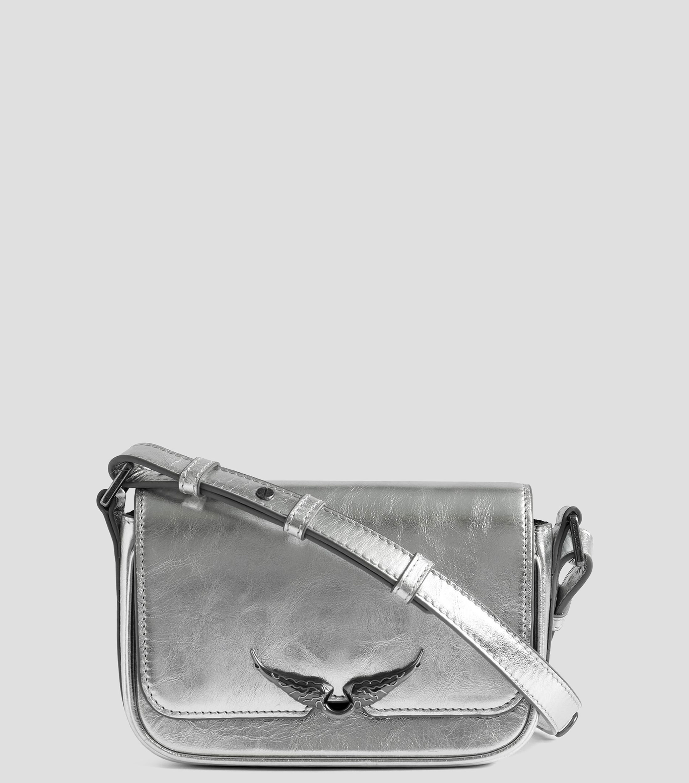 Bolsa crossbody en piel metalizada Mujer