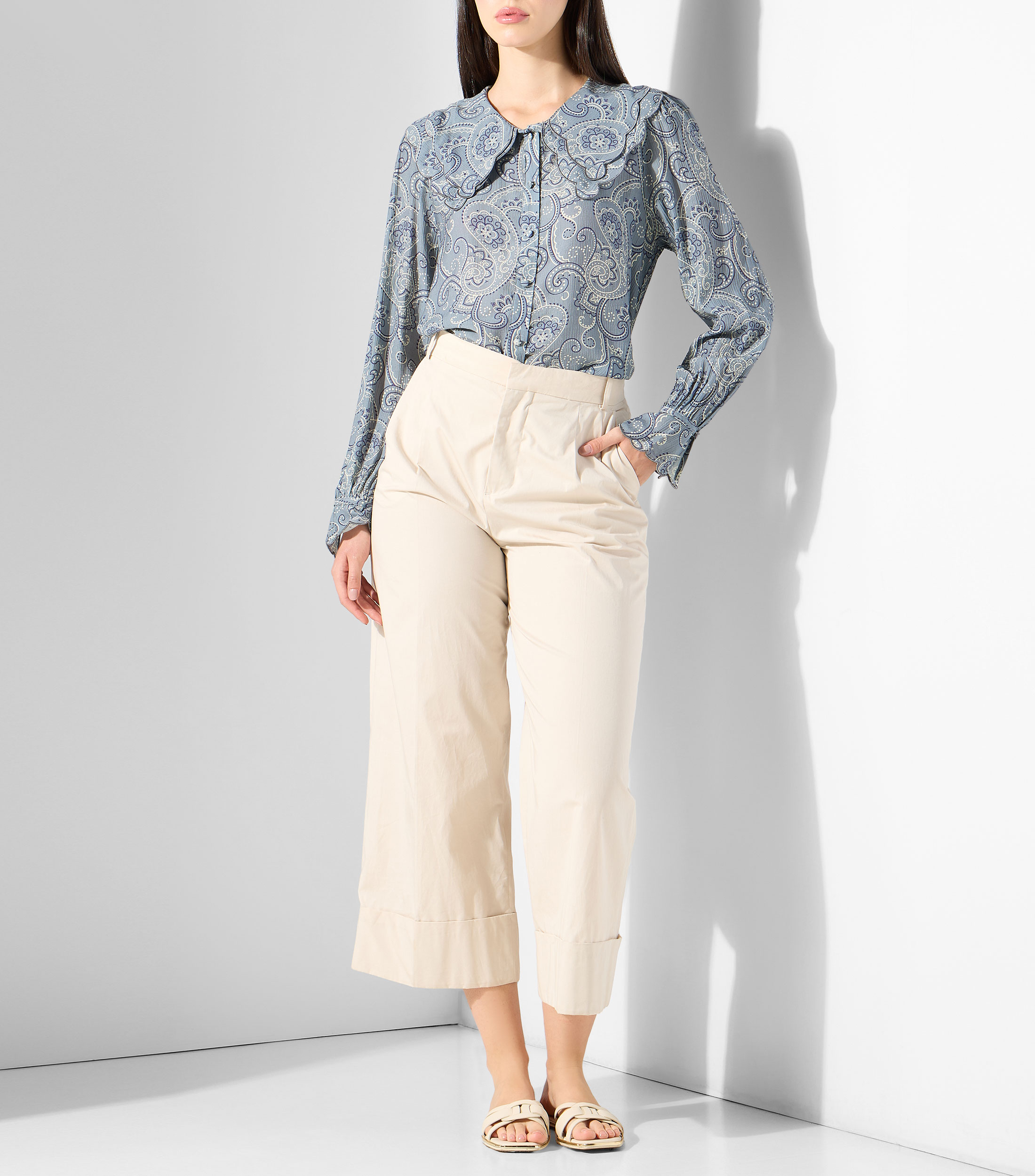 Camisa con estampado manga larga Mujer