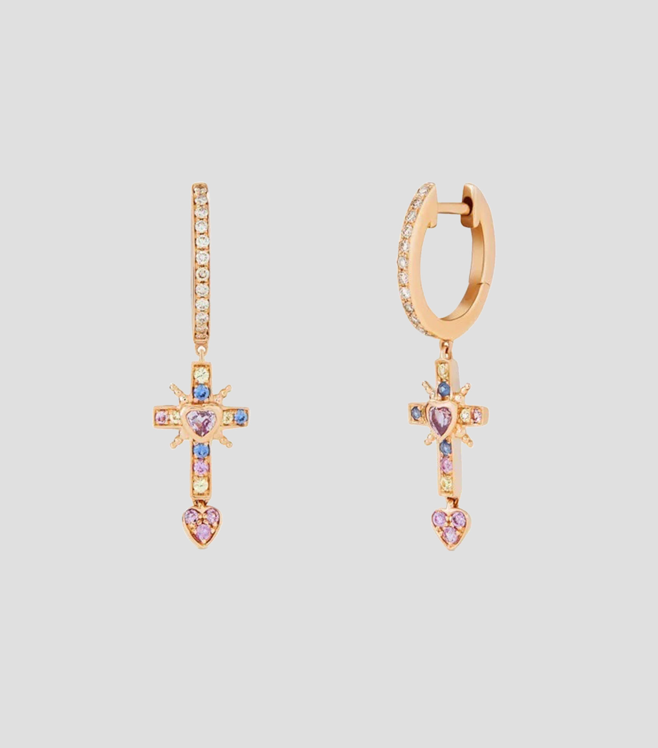 Pendientes en oro rosa 18 Kts con zafiros y diamantes Mujer