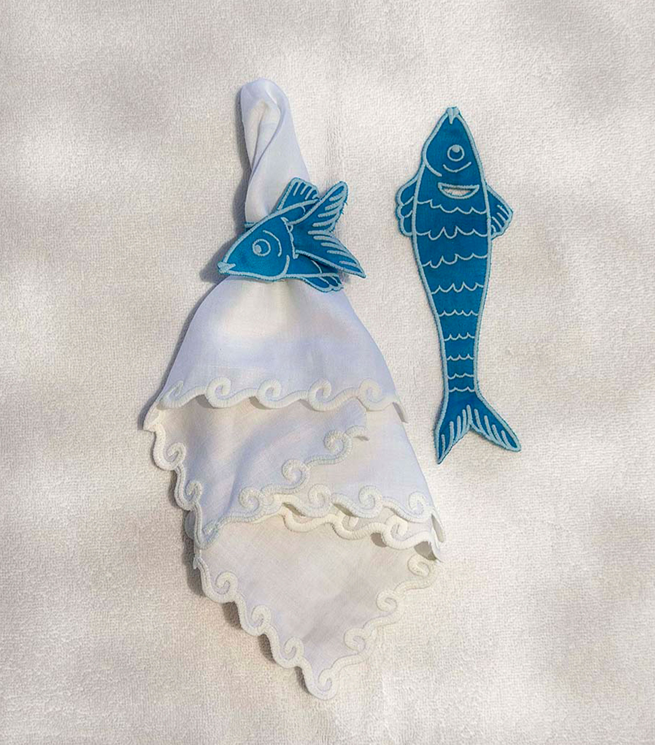 Set de 4 servilleteros de pez azul turquesa, La Mar