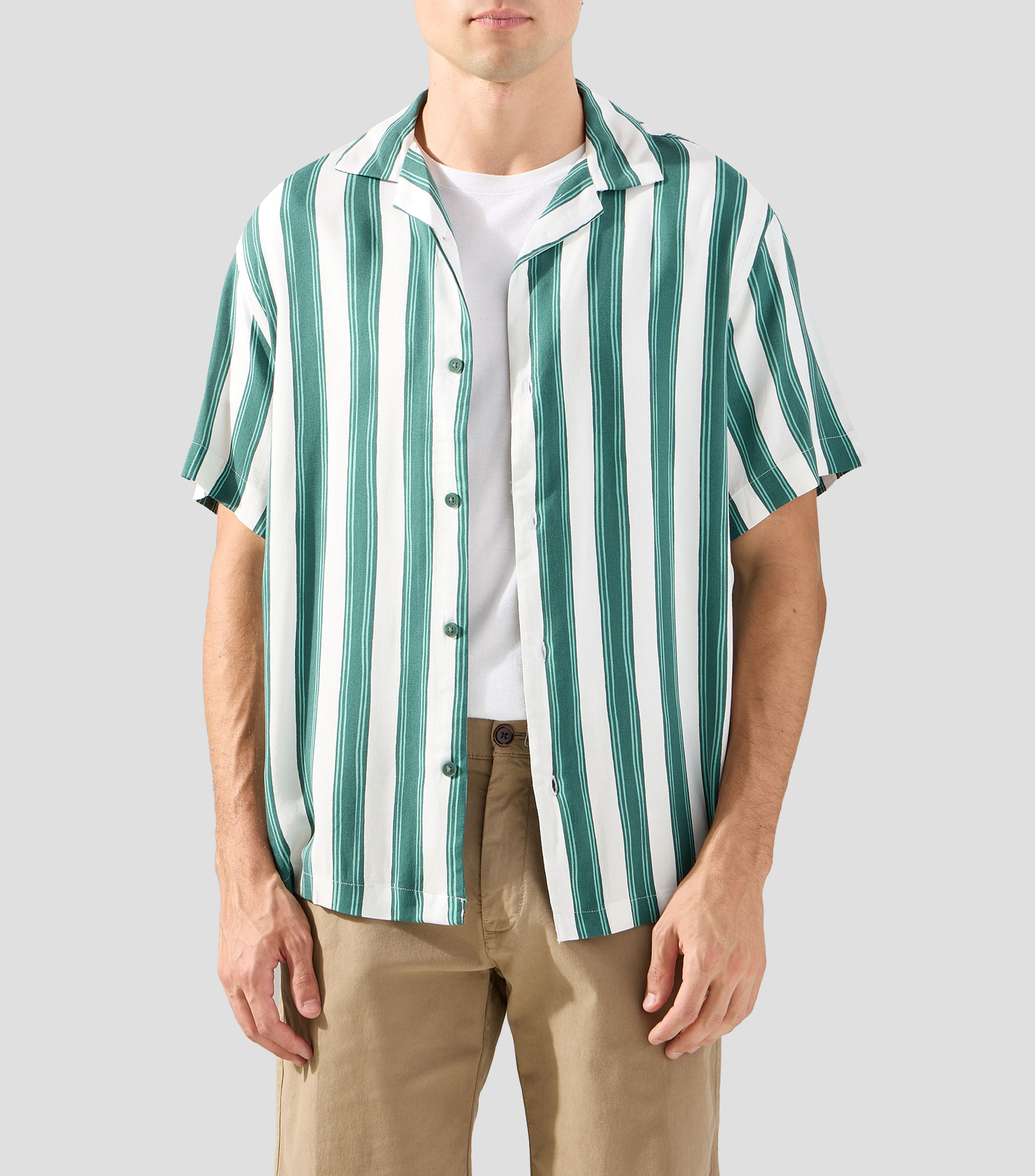 Camisa de rayas manga corta Hombre