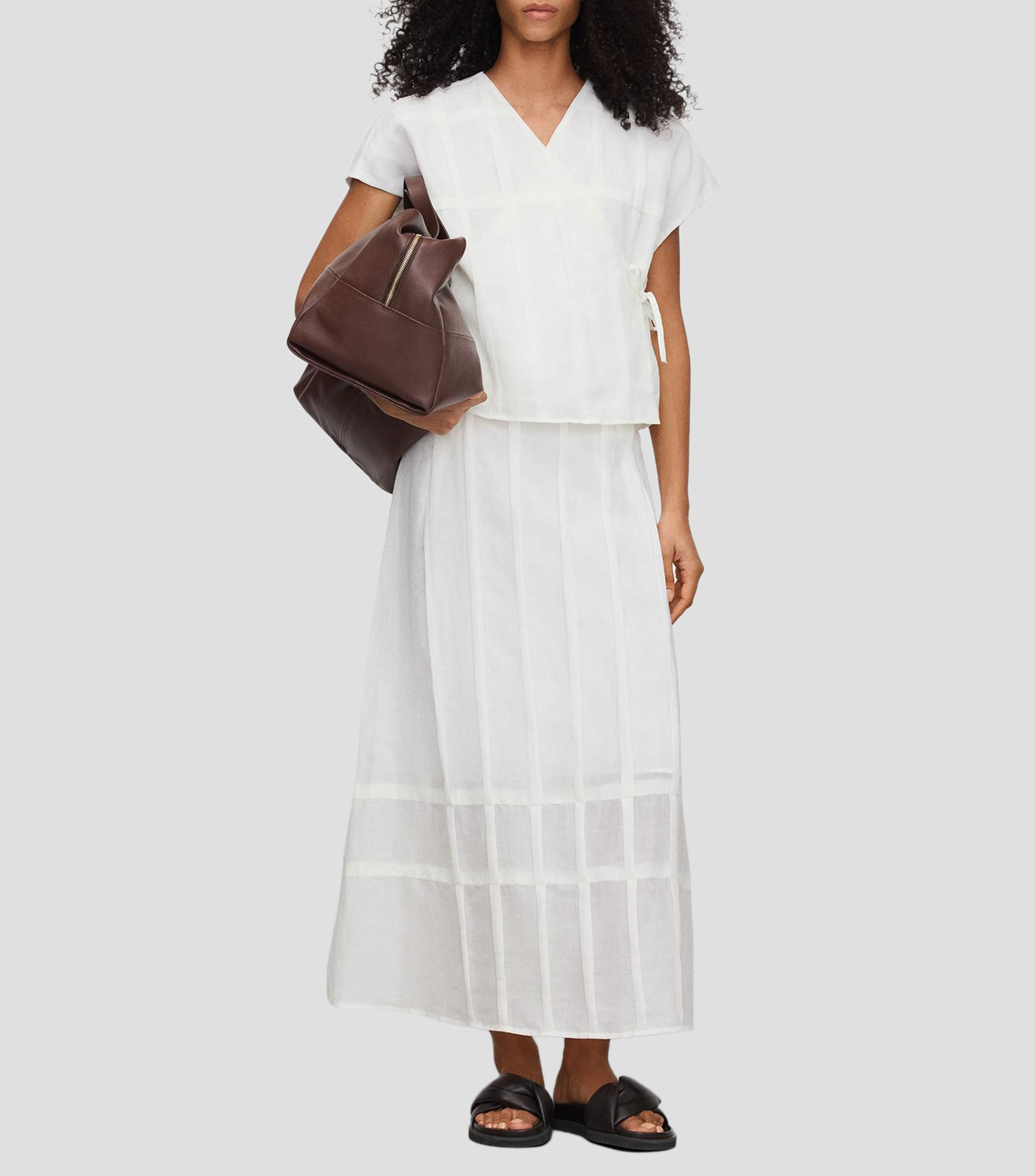 Falda midi de corte evasé lisa Mujer