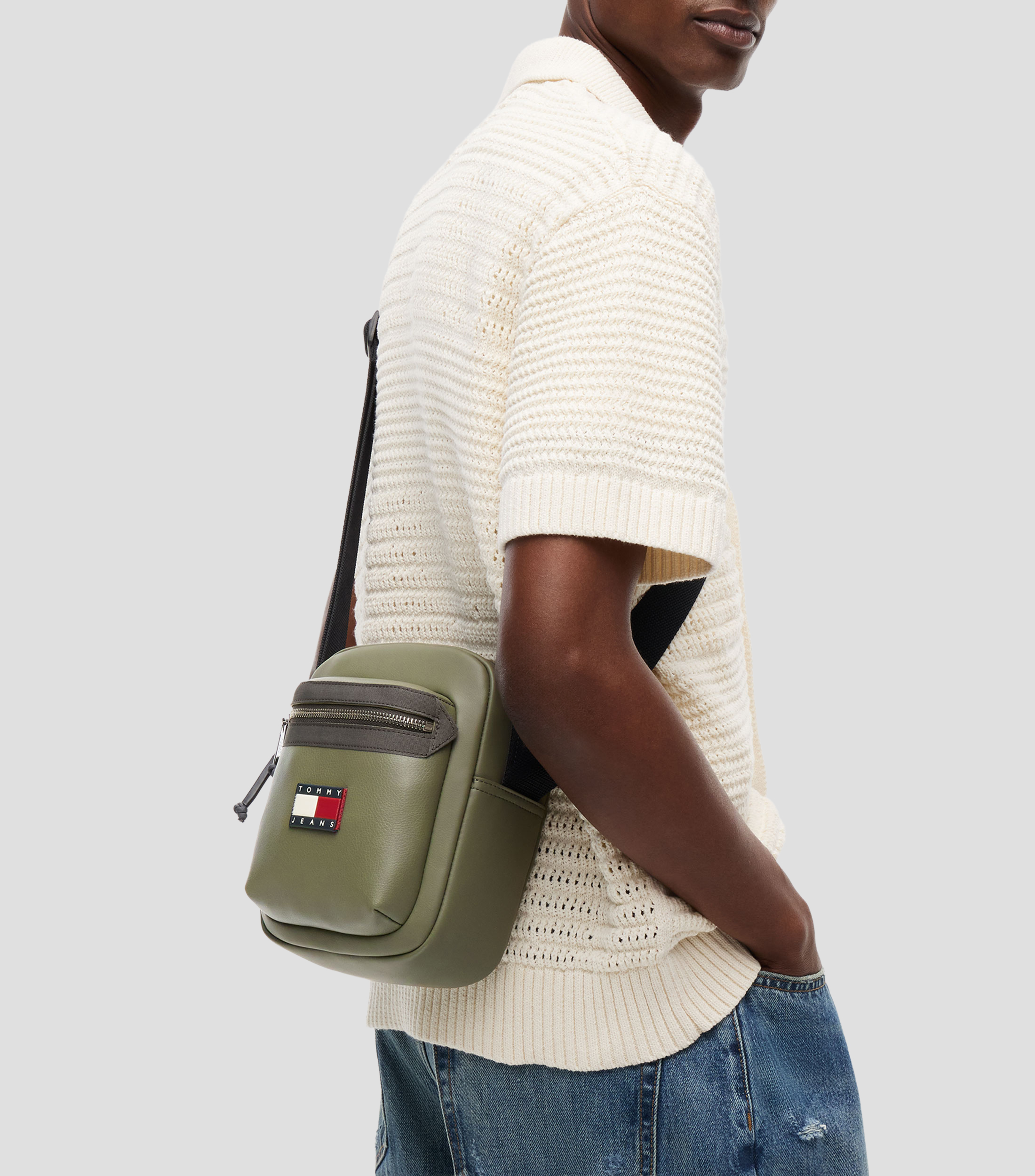 Bolsa Crossbody verde lisa Hombre