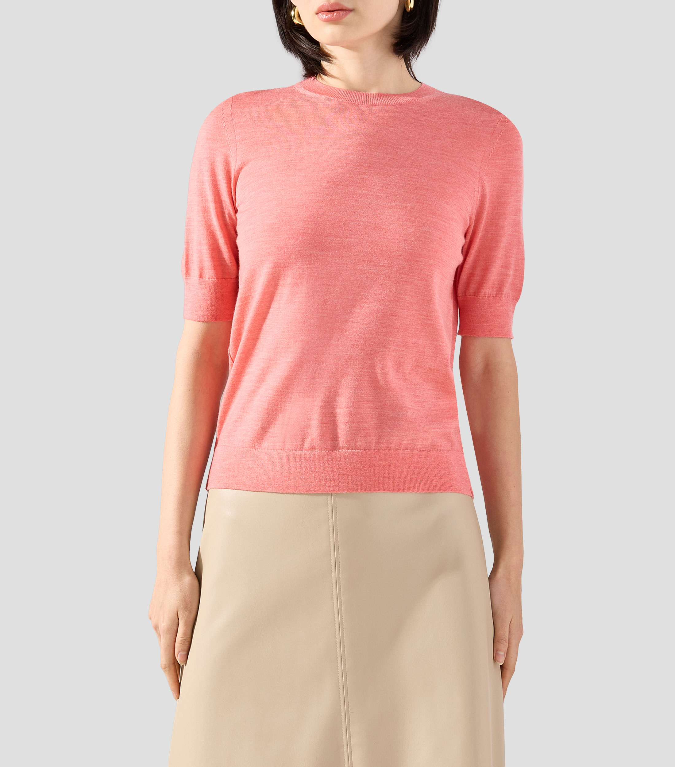Suéter de manga corta en lana merino Mujer
