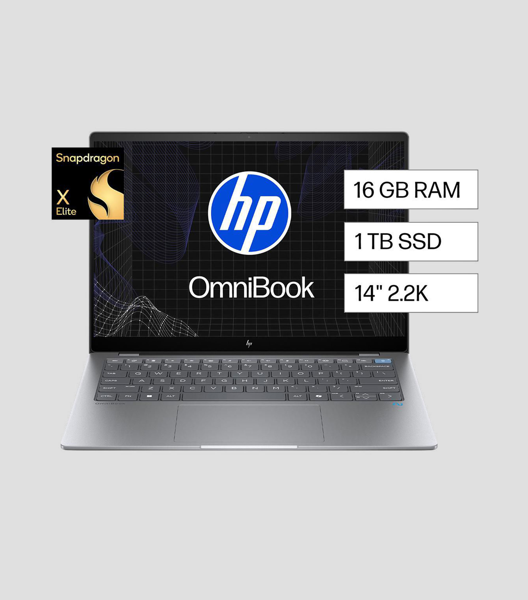 Laptop Omnibook X 14-fe0001la, 14", Snapdragon X1E-78-100, RAM 16 GB, SSC 1 TB
