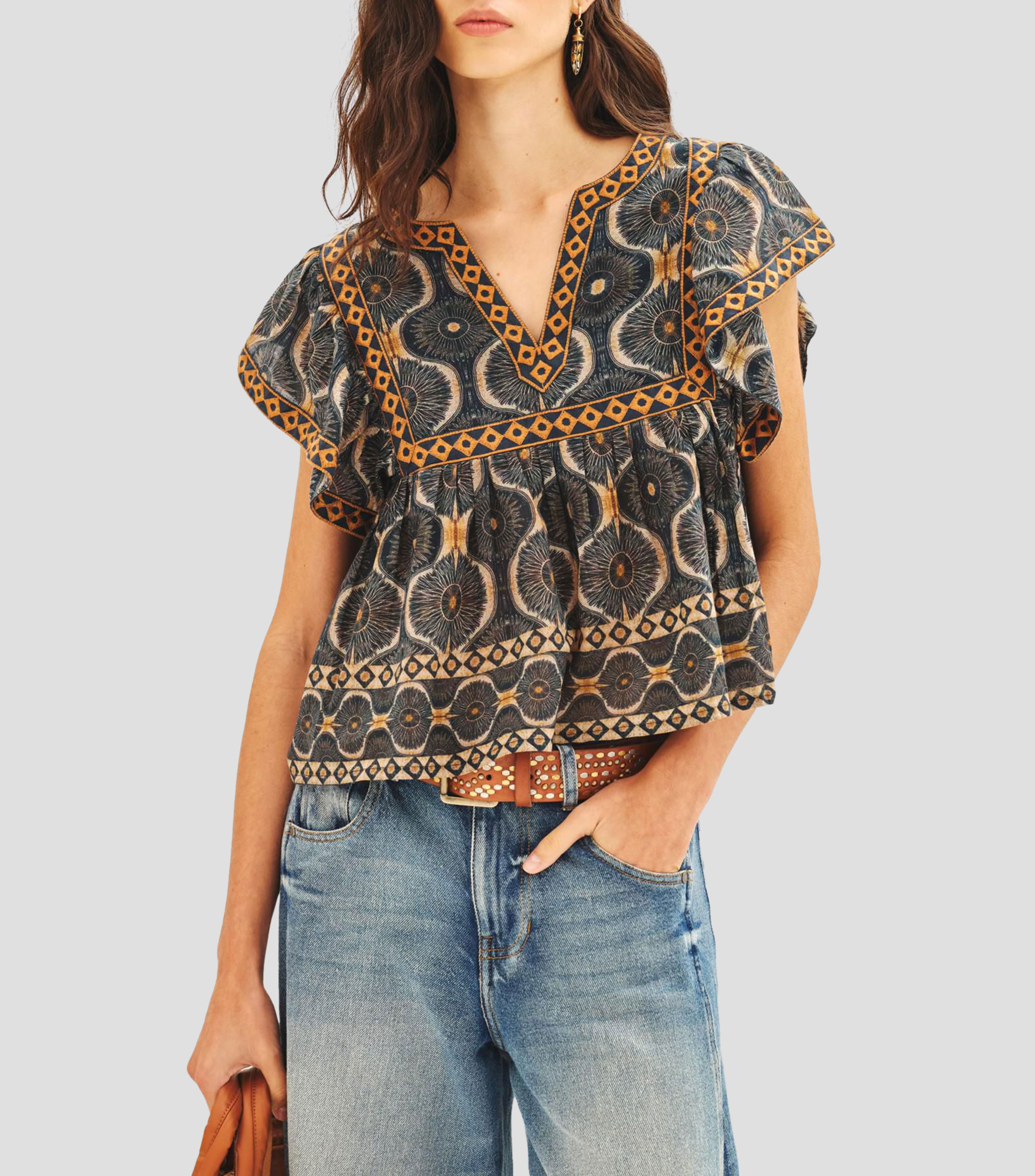 Blusa estampada manga corta Mujer