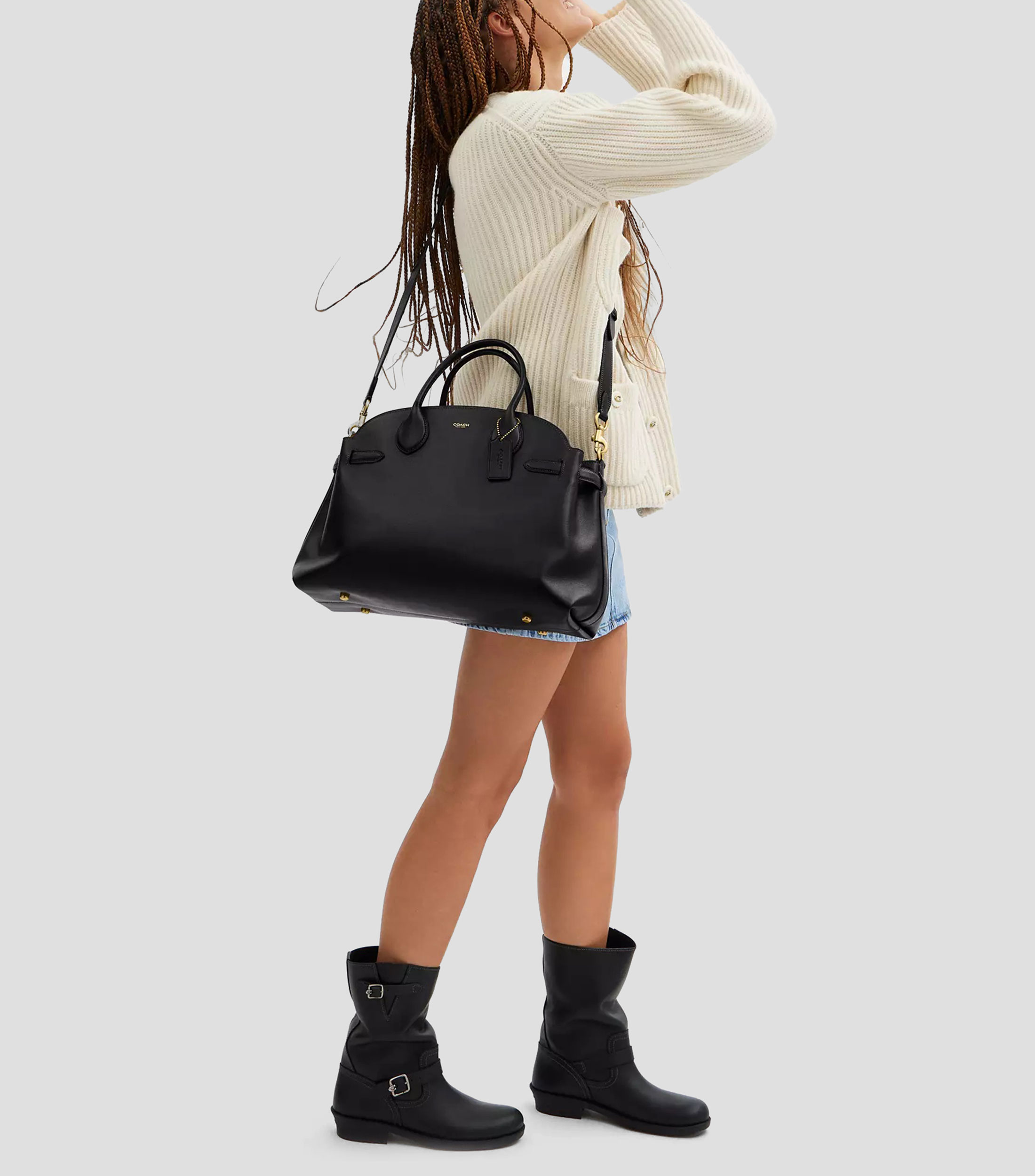 Bolsa Satchel negra en piel Soft Empire lisa Mujer