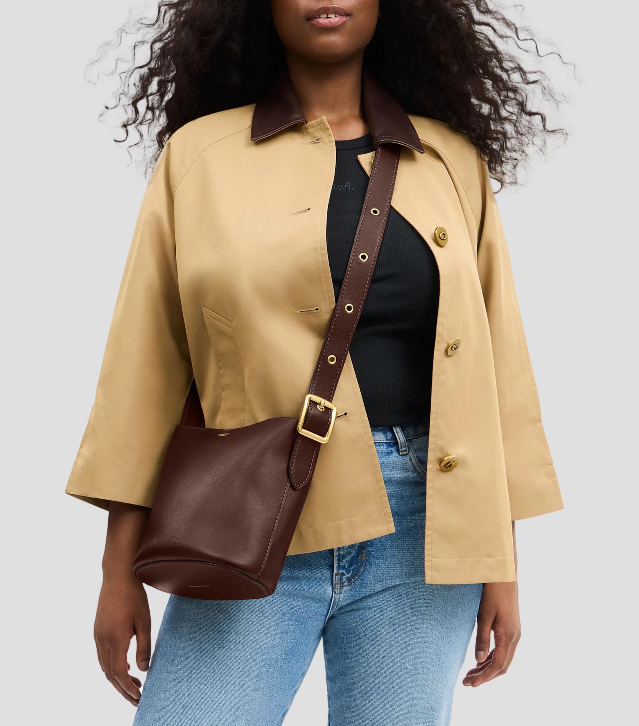 Bolsa Bucket en piel vacuna lisa Mujer