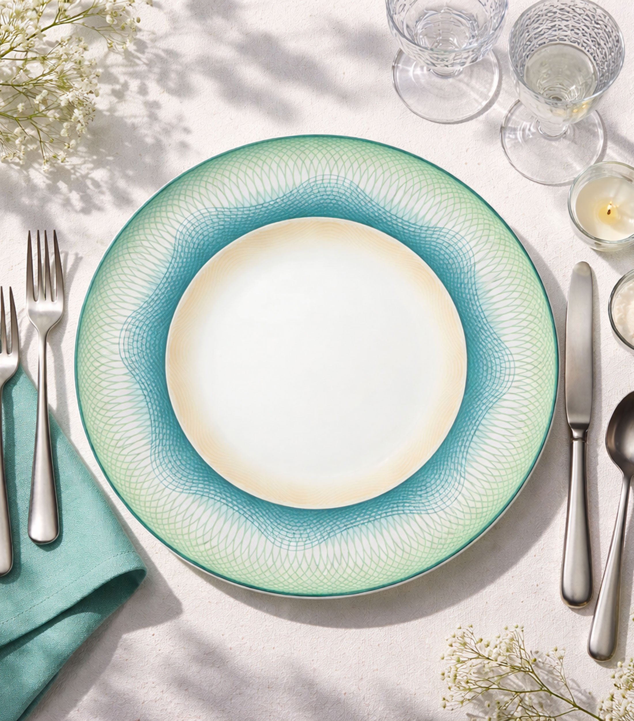 Plato llano Treasures con borde multicolor