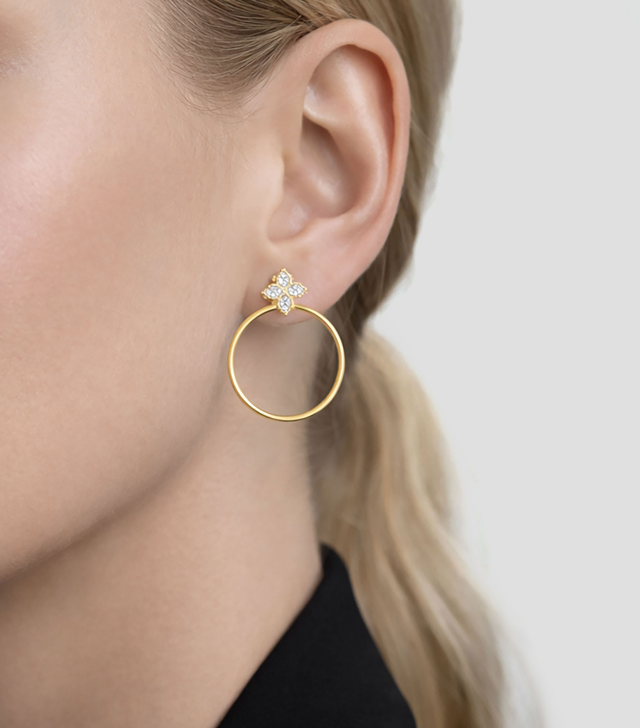 Arracadas en oro amarillo de 18 Kilates con diamantes Princess Flower Mujer