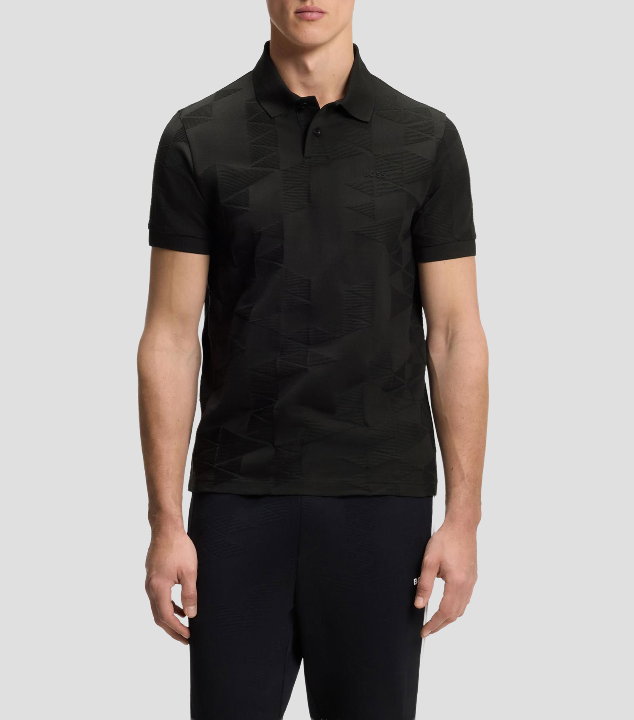Playera tipo polo regular de punto de algodón con diseño de jacquard en 3D Hombre