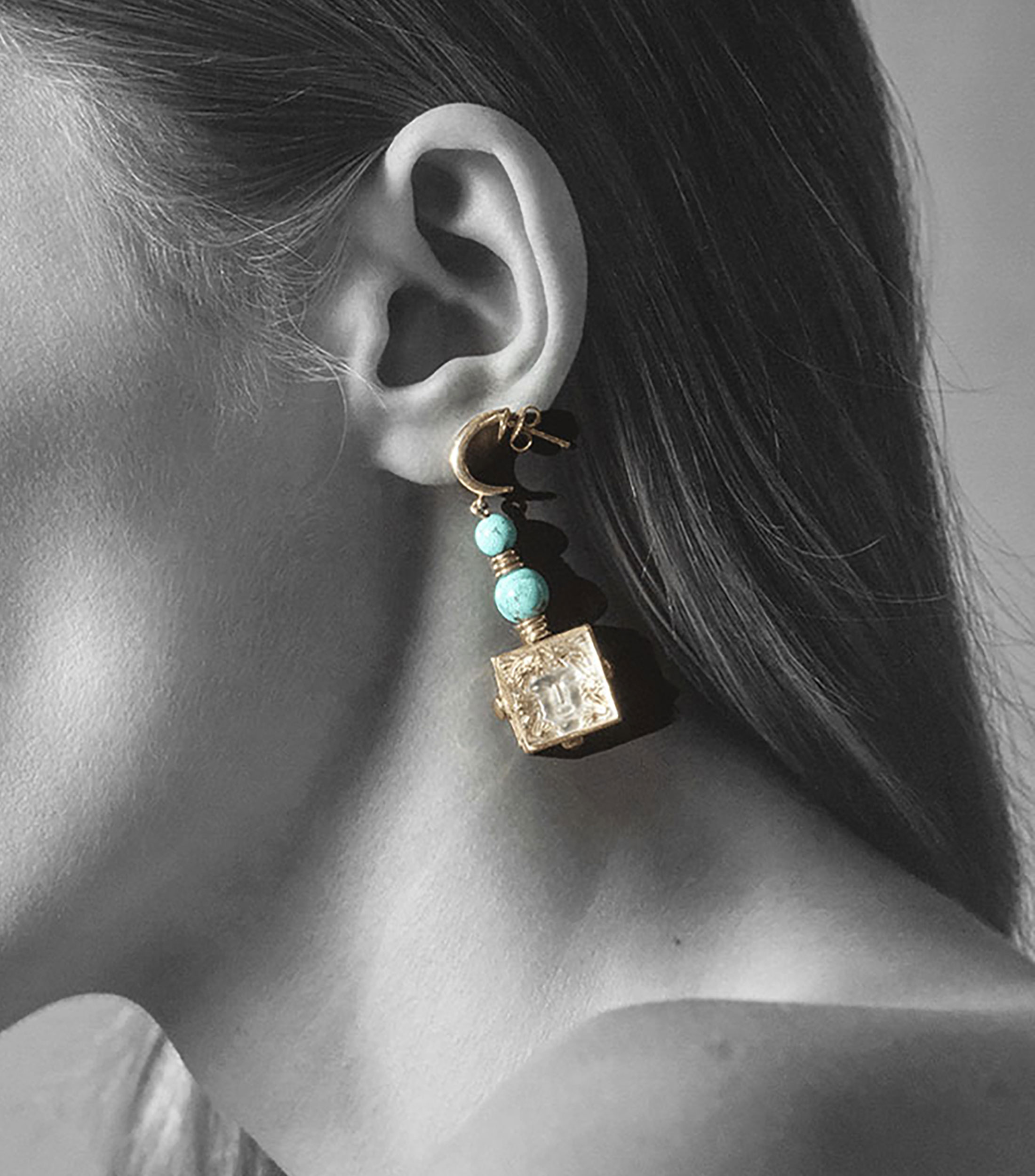 Arete con cristal y turquesa Mujer