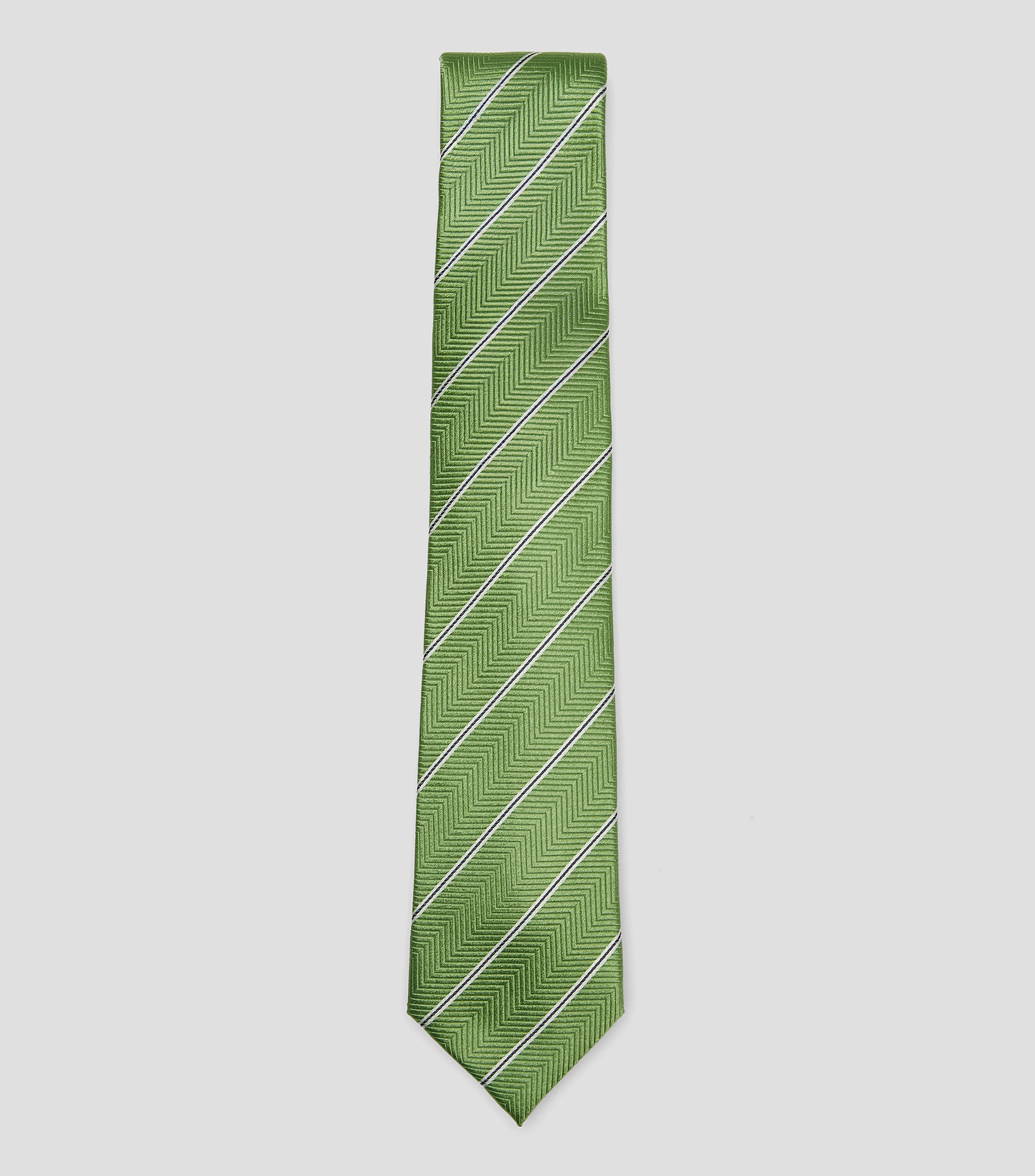 Corbata ancha en seda verde medio con rayas Torino