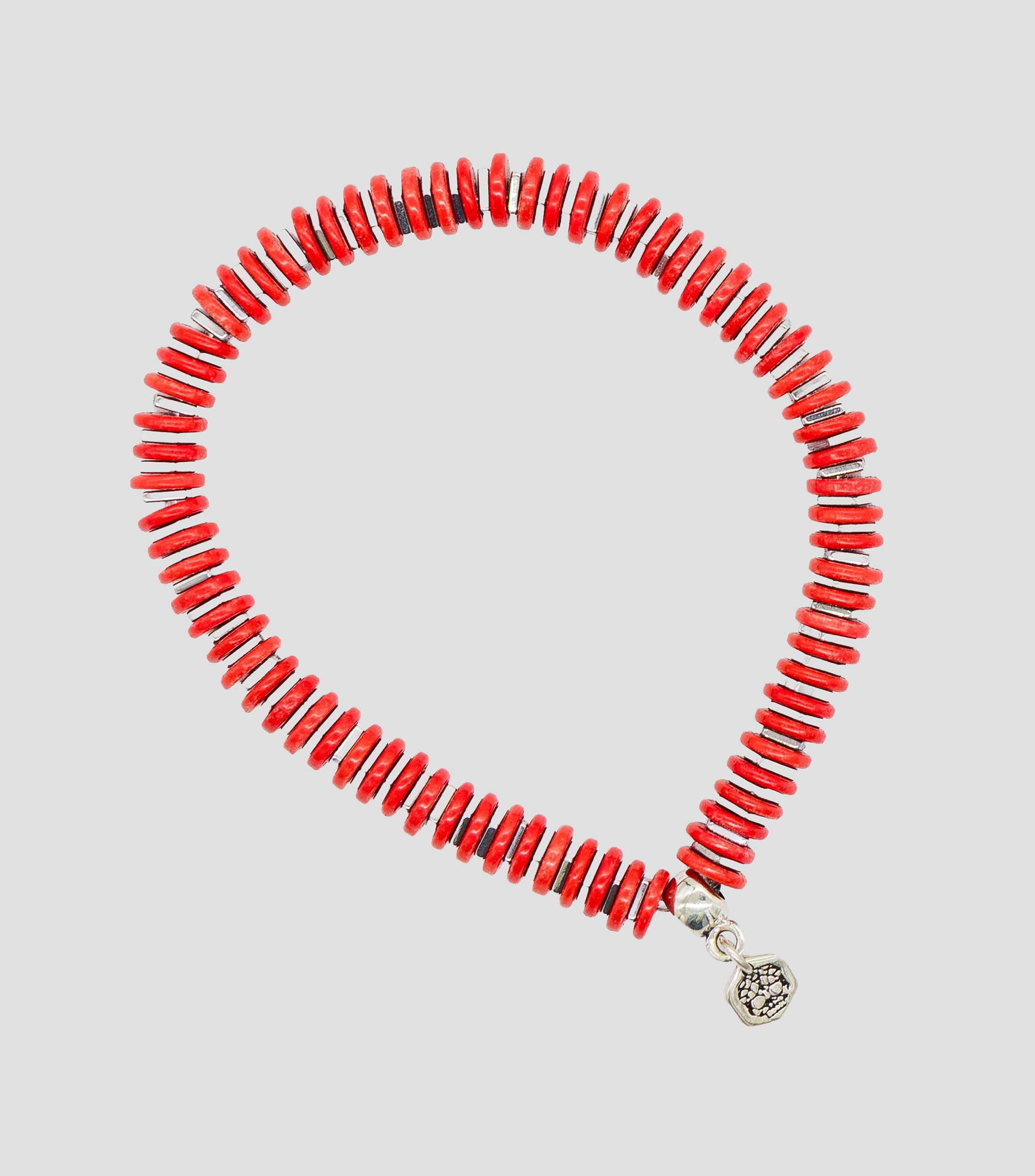 Pulsera en plata 925 roja con cuentas de disco Hombre