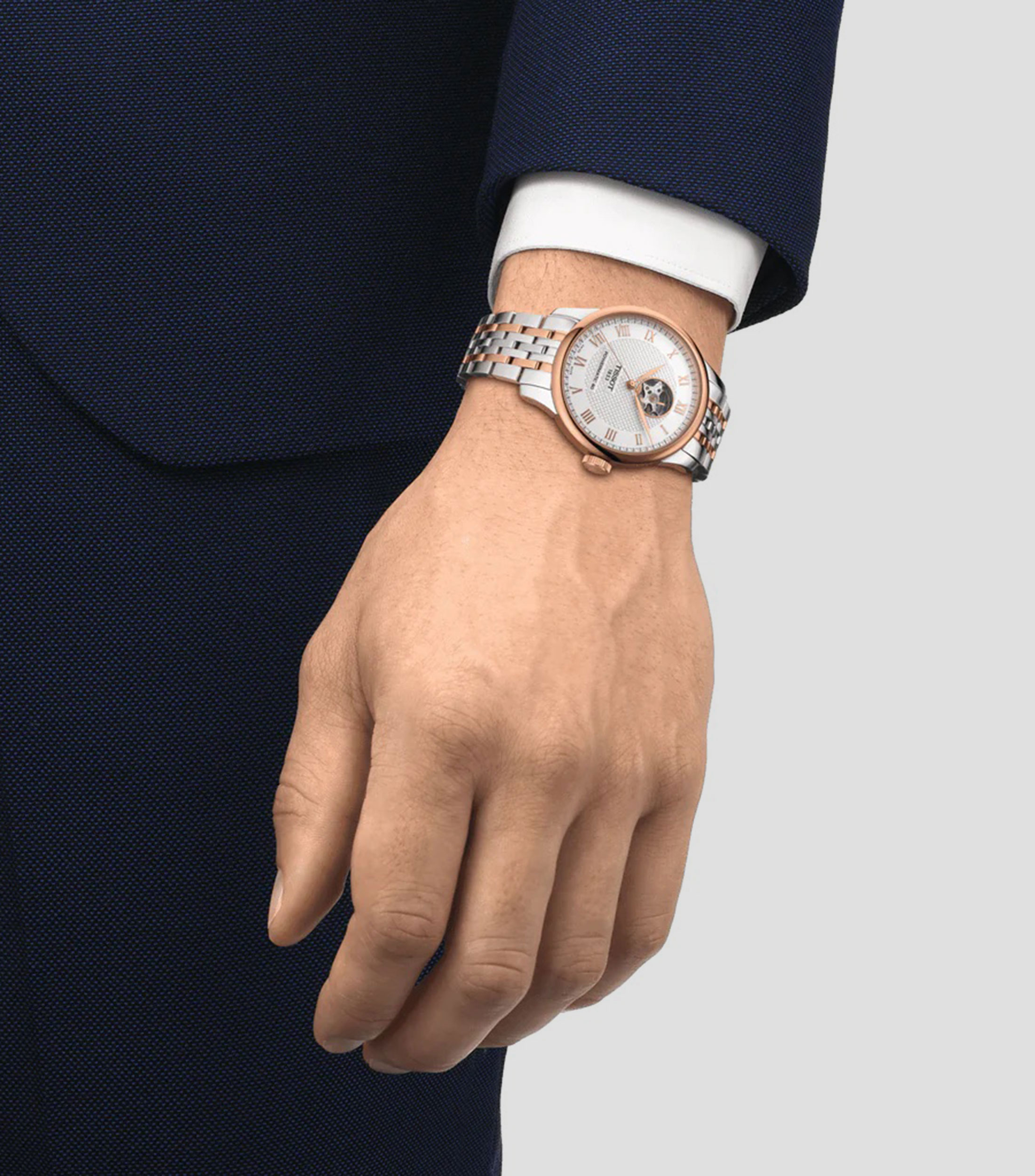 Reloj para hombre Le Locle Open Heart Two casual Plateado, Recubrimiento en Oro Rosa