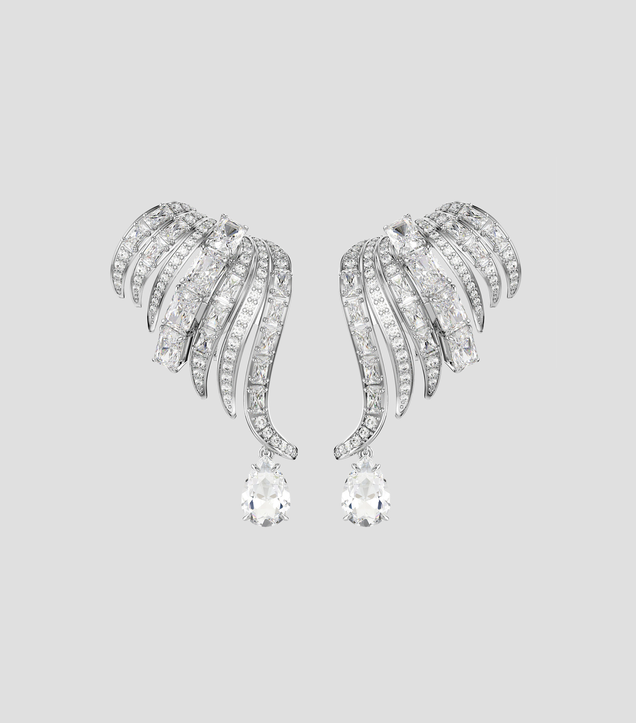 Aretes en forma de alas con cristales transparentes y gotas de pera Vienna Mujer