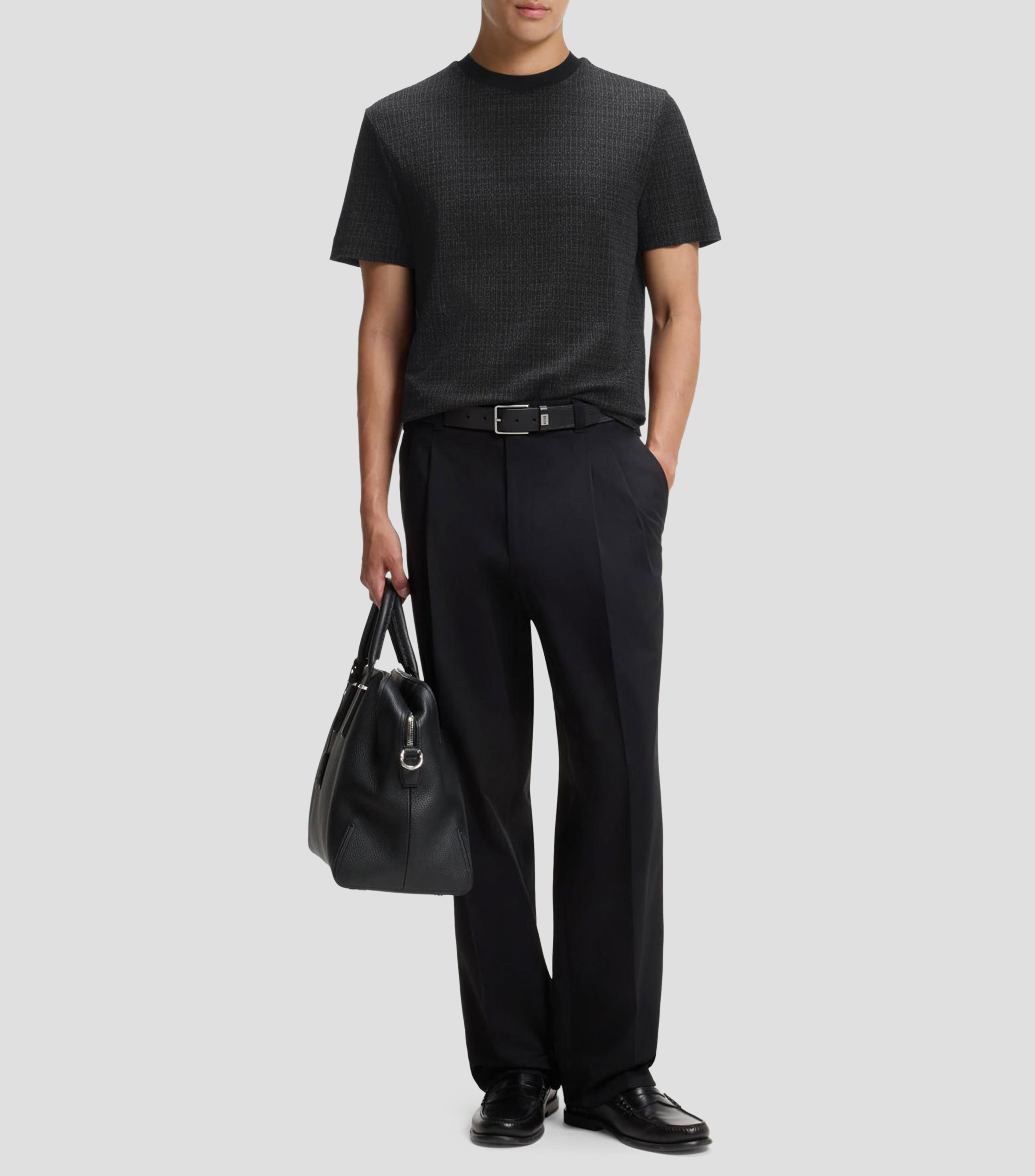 Playera de algodón con motivo de punto de jacquard en dos tonos Hombre