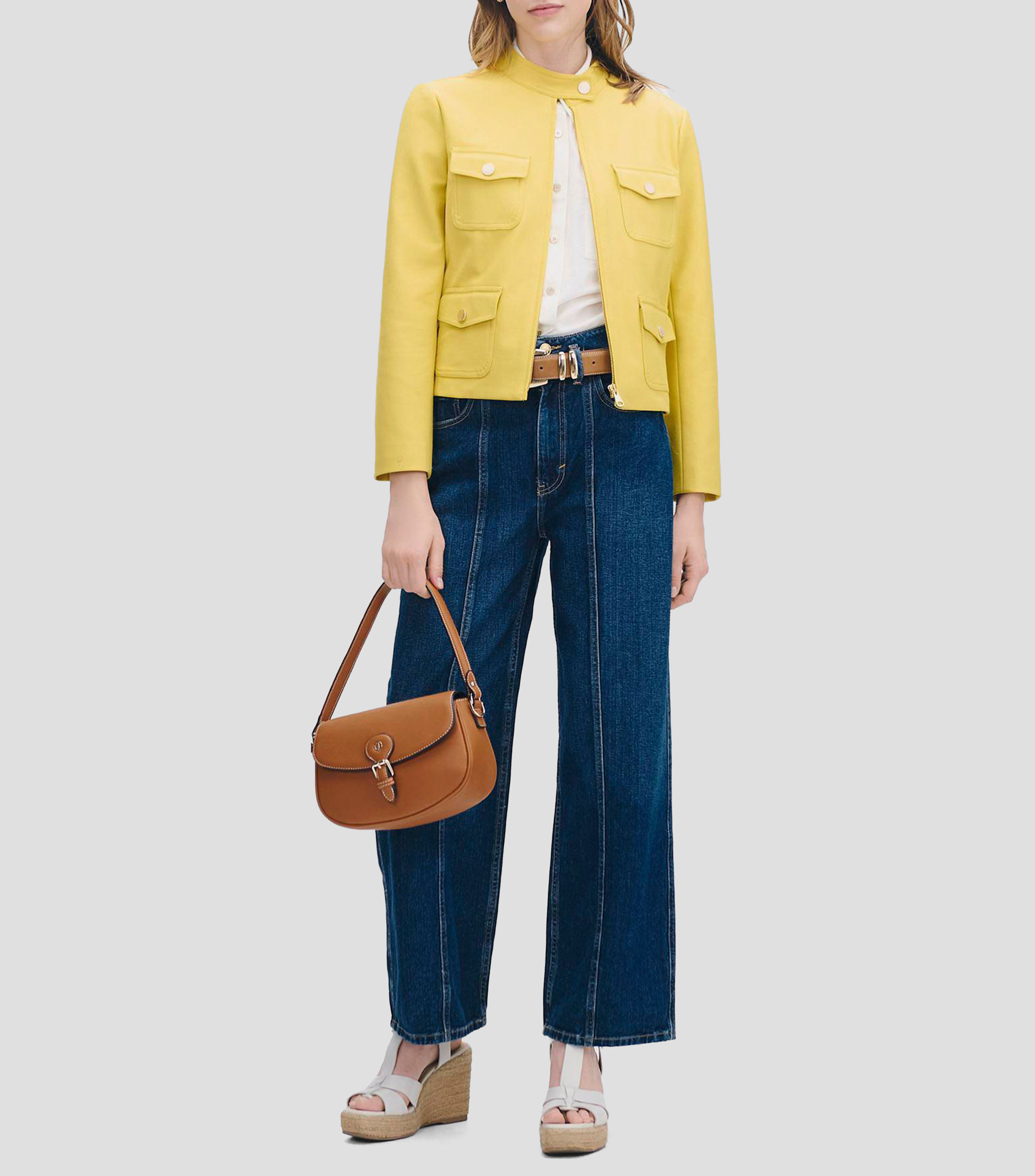 Chamarra de punto estilo safari cuello alto Mujer