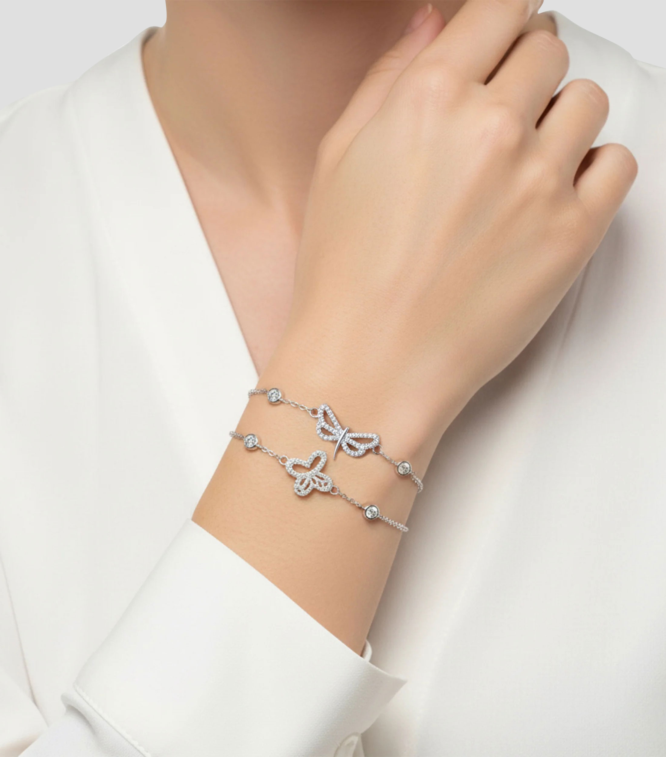 Pulsera en plata .925 con circonias y dije de mariposa Mujer