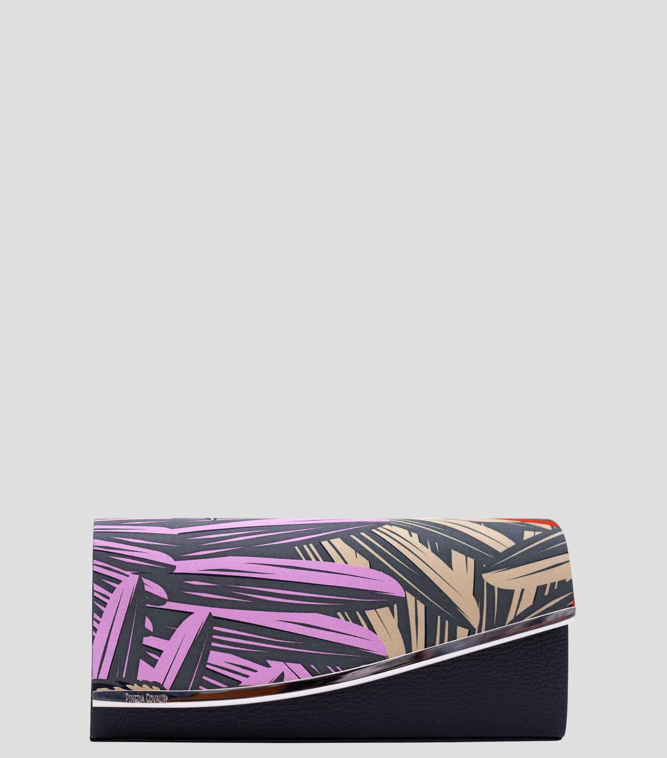 Bolsa clutch en piel rojo con morado Torogoz estampada Mujer