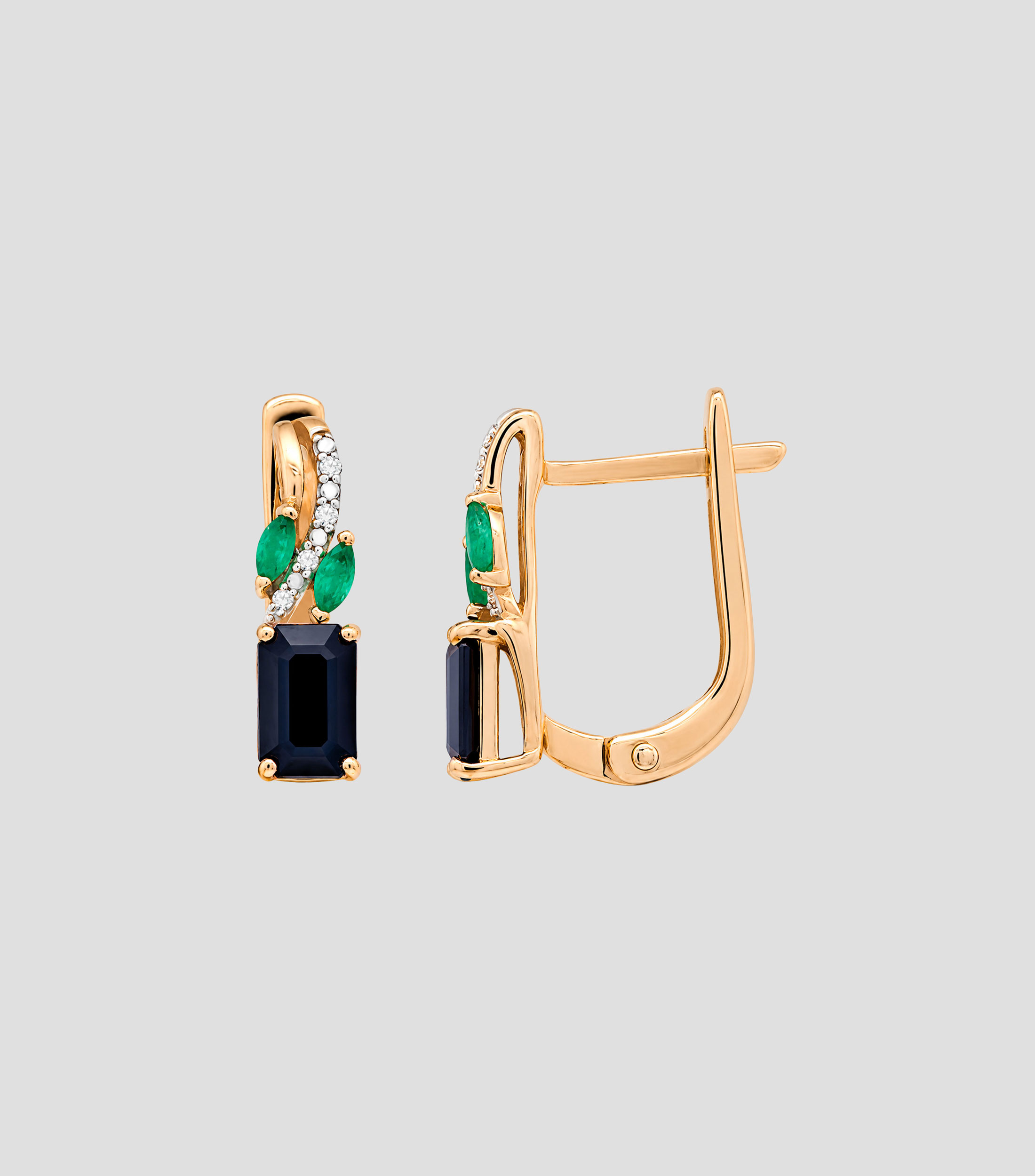 Aretes en Oro de 14 Kilates con zafiro, esmeraldas y diamantes Mujer