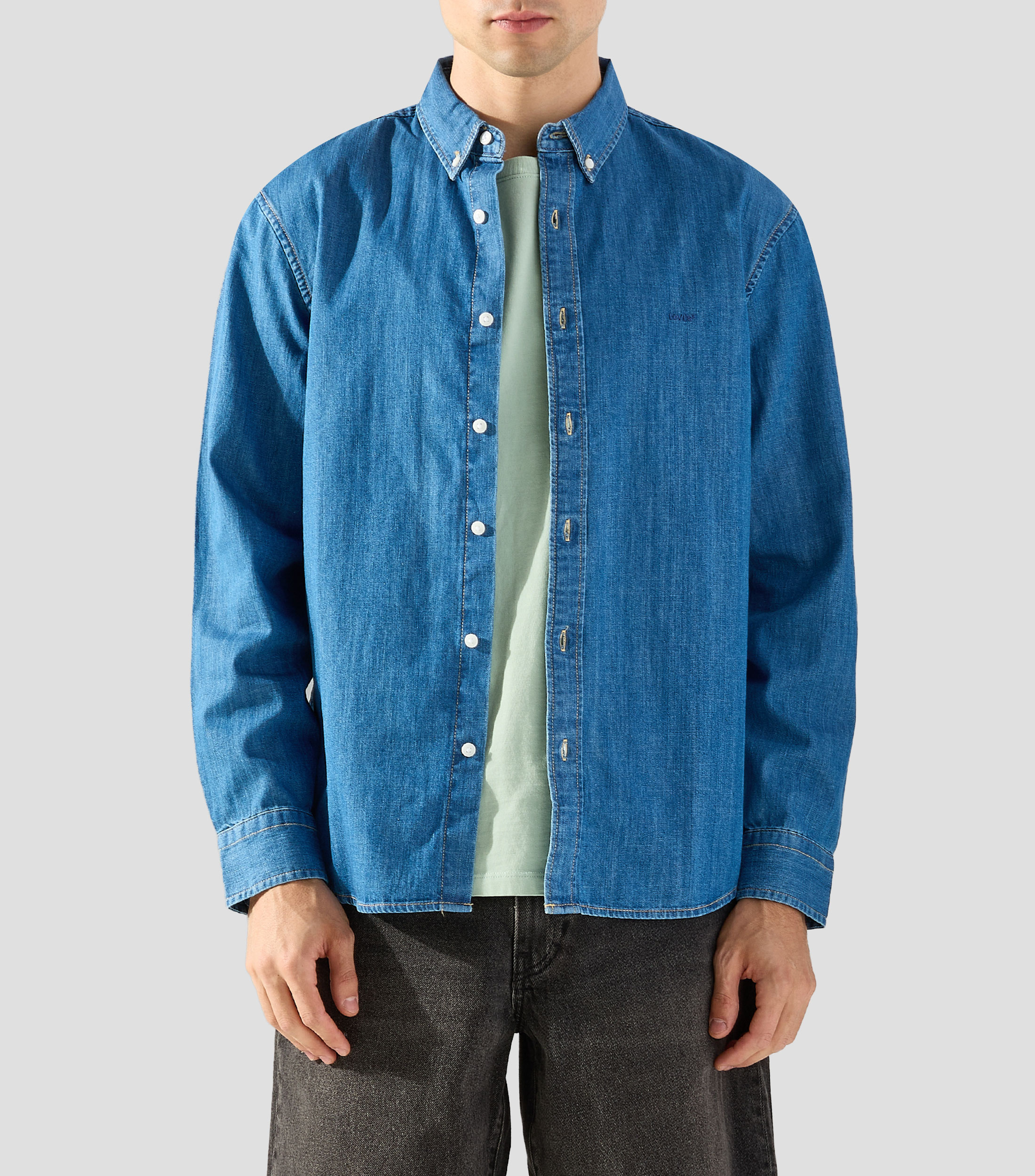 Camisa lisa manga larga Hombre