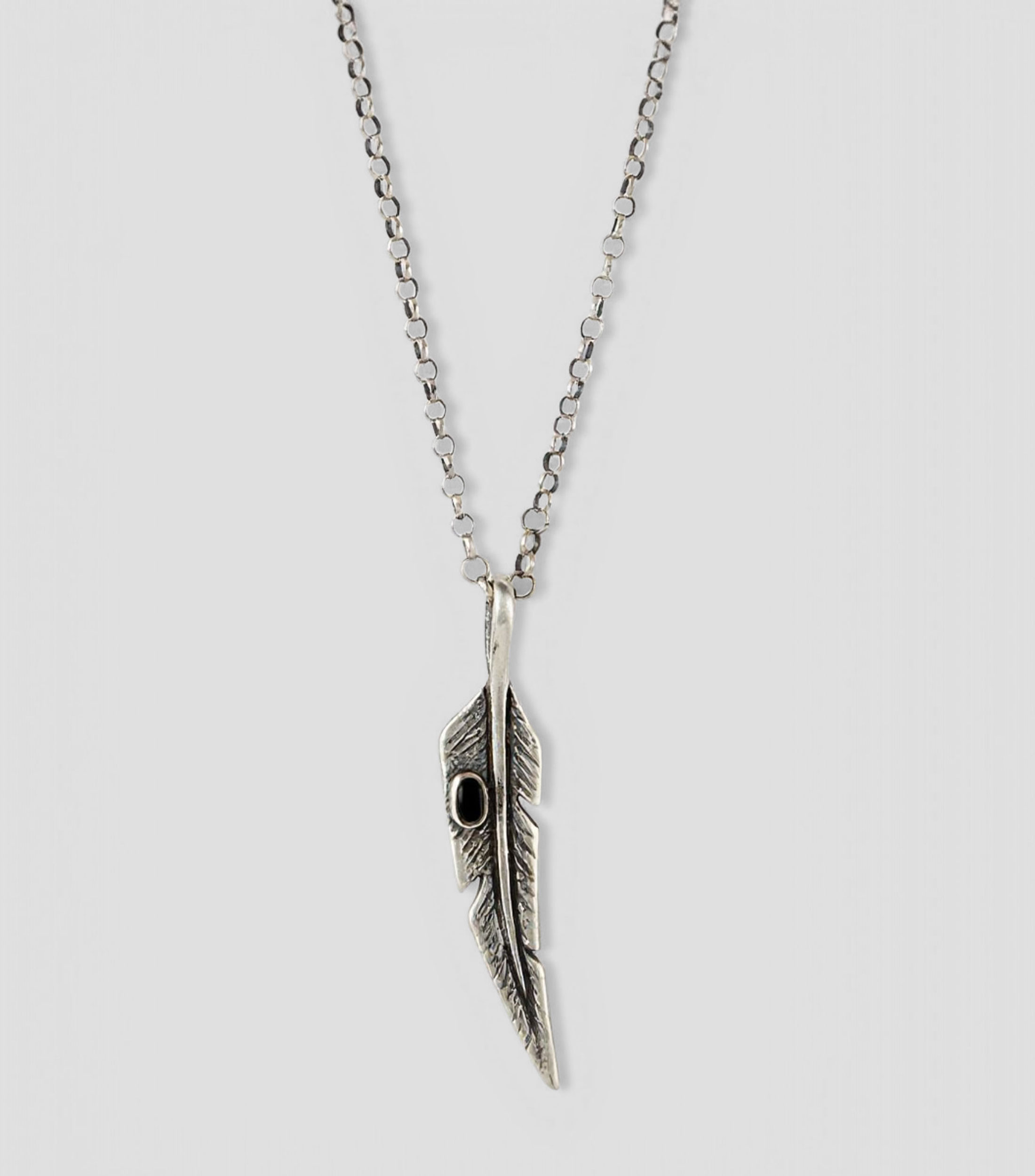 Collar en plata .925 pluma con ónix Unisex