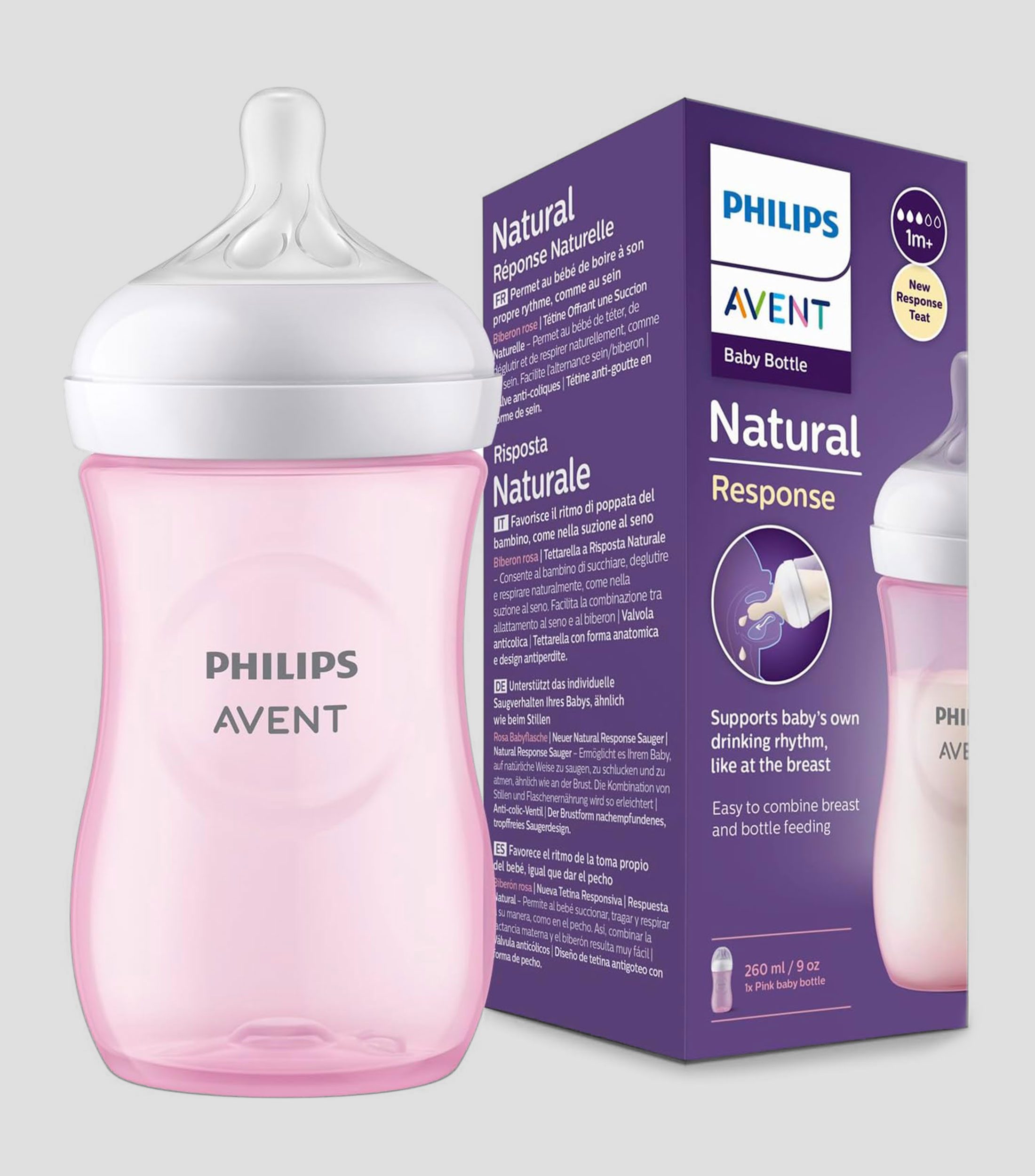 Biberón Natural Response rosa 260 ml