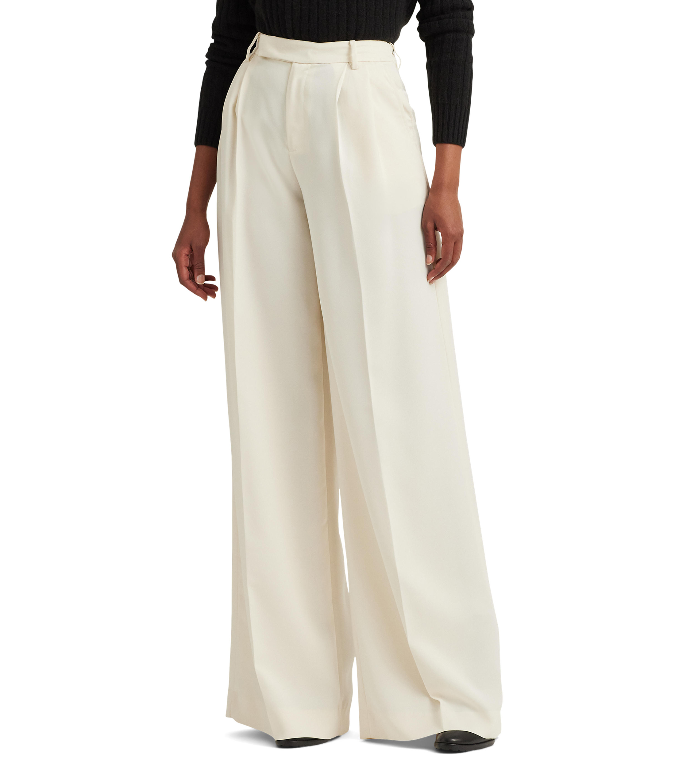 Pantalón ancho de crepé Mujer, Blanco