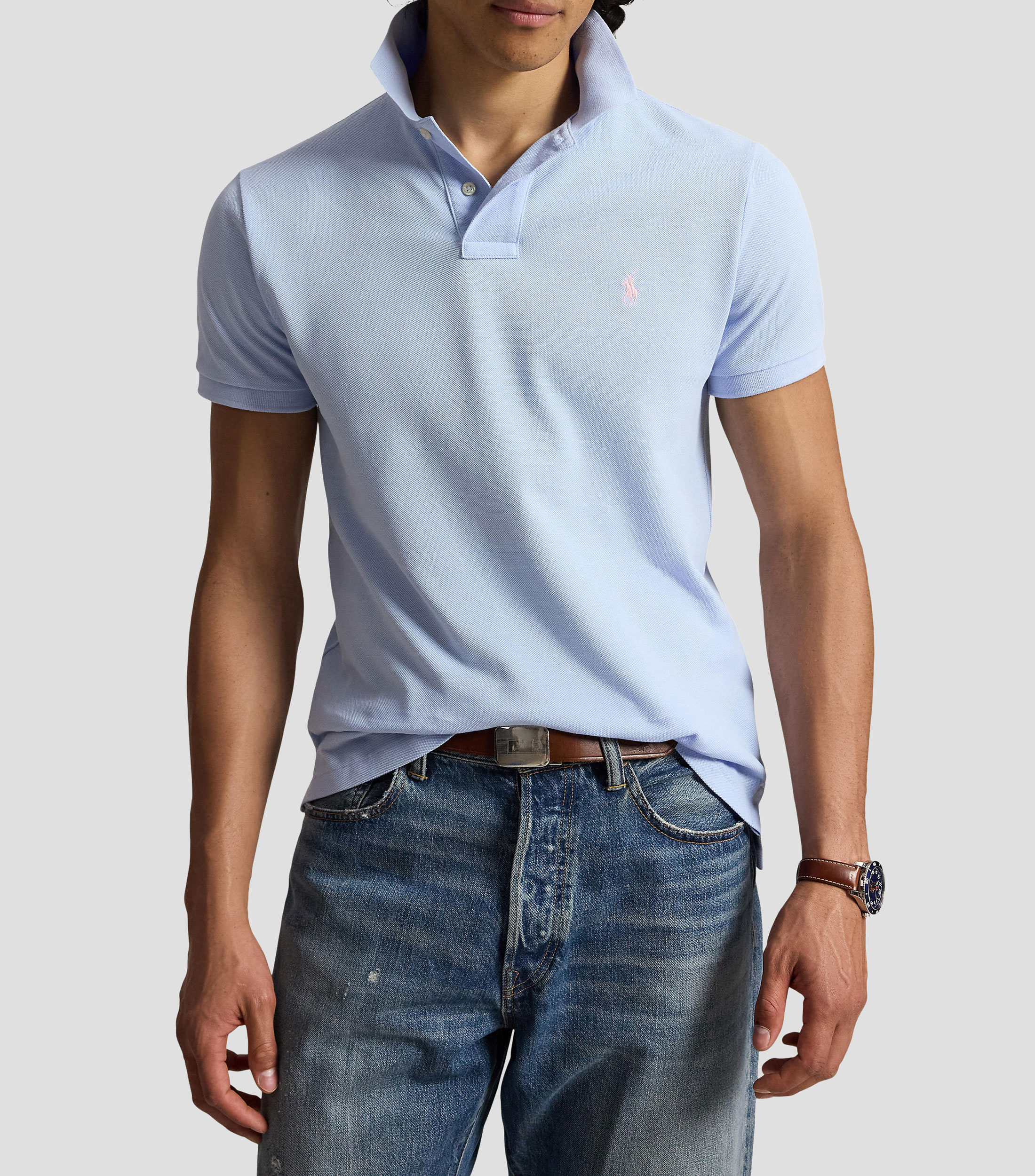 Playera tipo polo con manga corta lisa Hombre