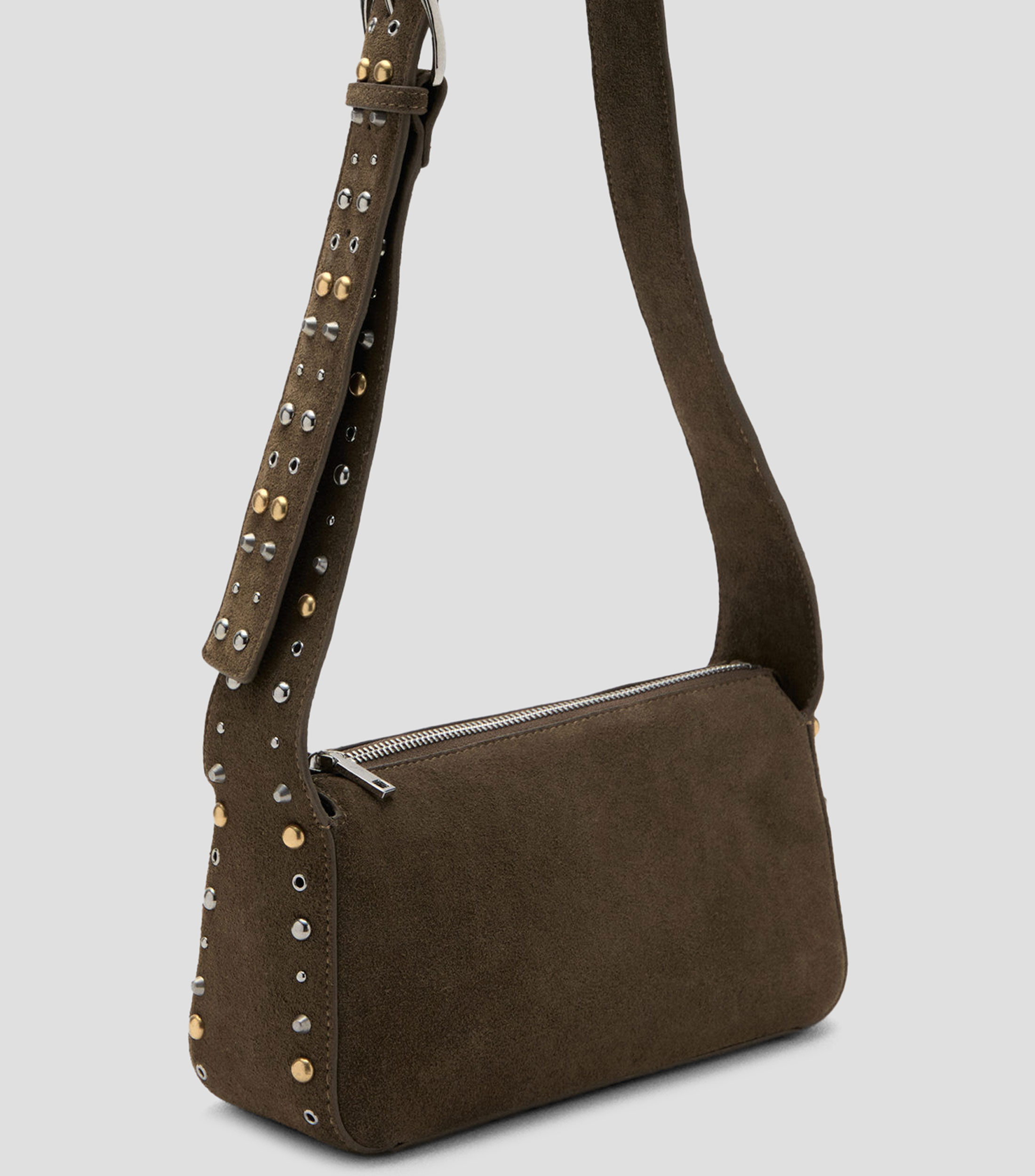 Bolsa crossbody en piel con diseño fantasía de tachuelas Mujer