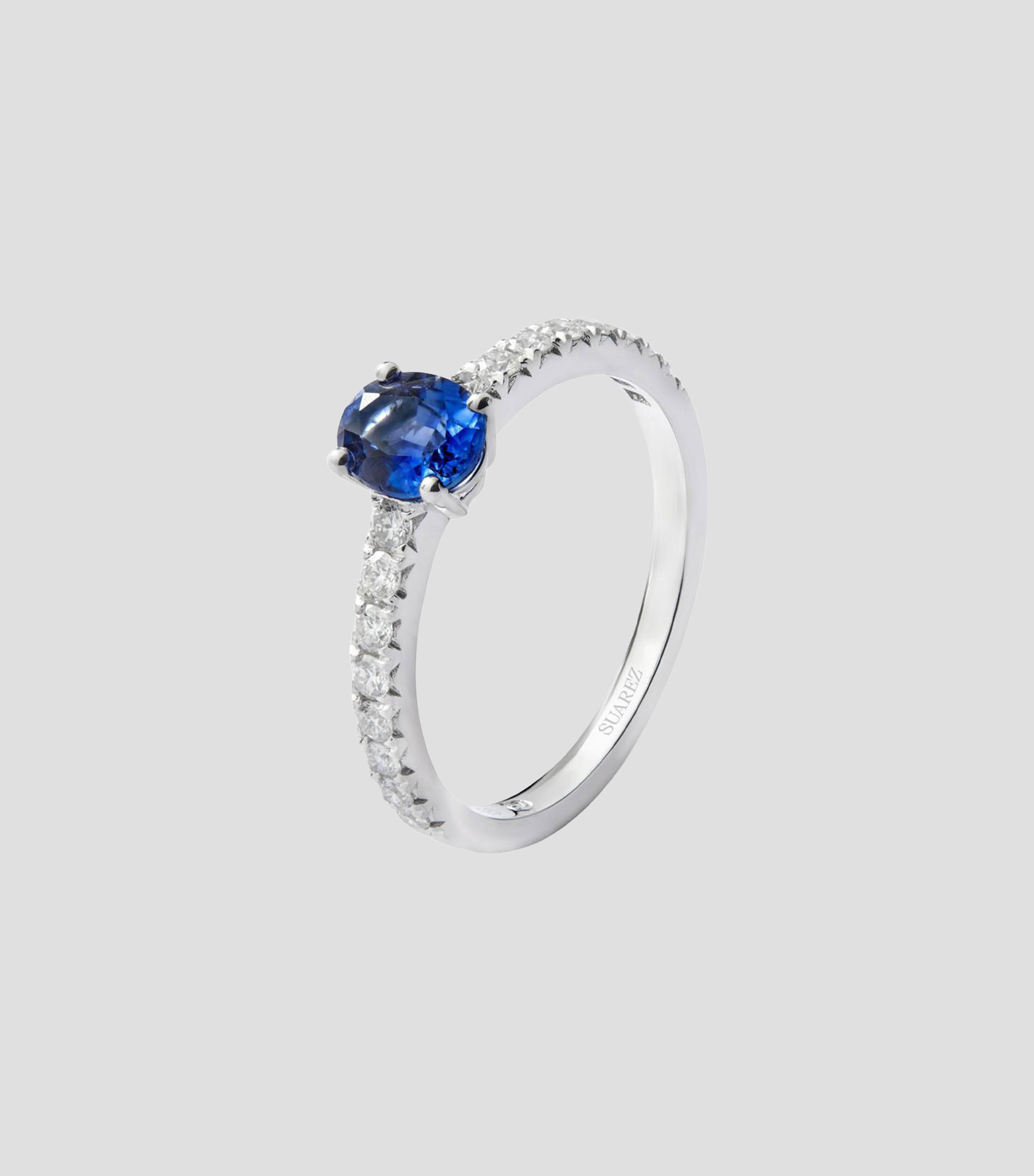 Anillo en Oro blanco de 18 Kilates Big Three con zafiro y diamantes Mujer
