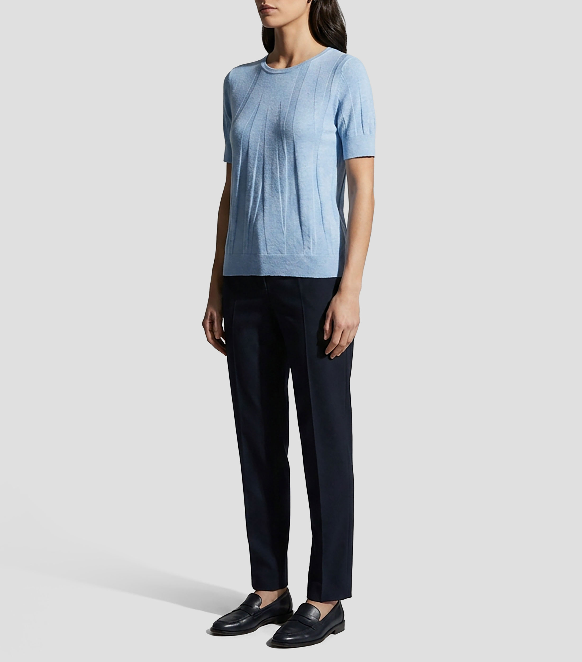 Playera cuello redondo manga corta lisa con motivos geométricos triangulares Mujer