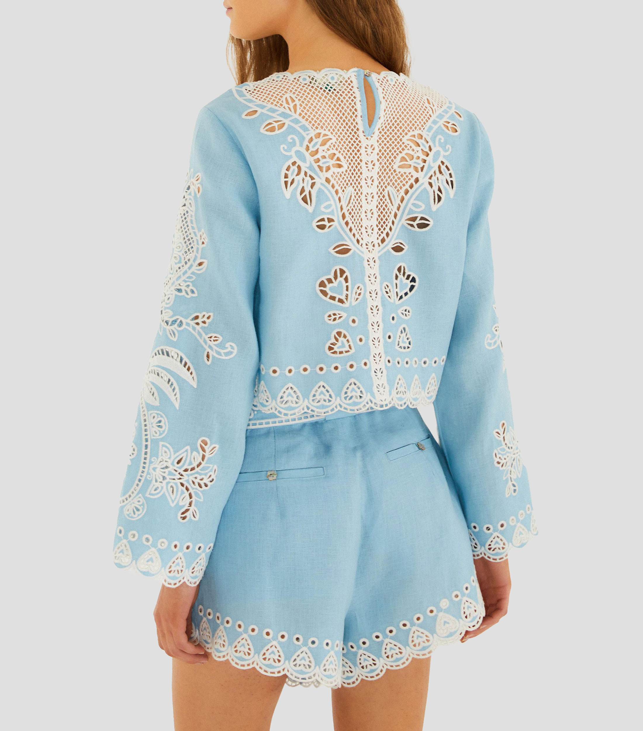 Blusa de bordados suizos con diseño fantasía y manga larga Romantic Richelieu Mujer