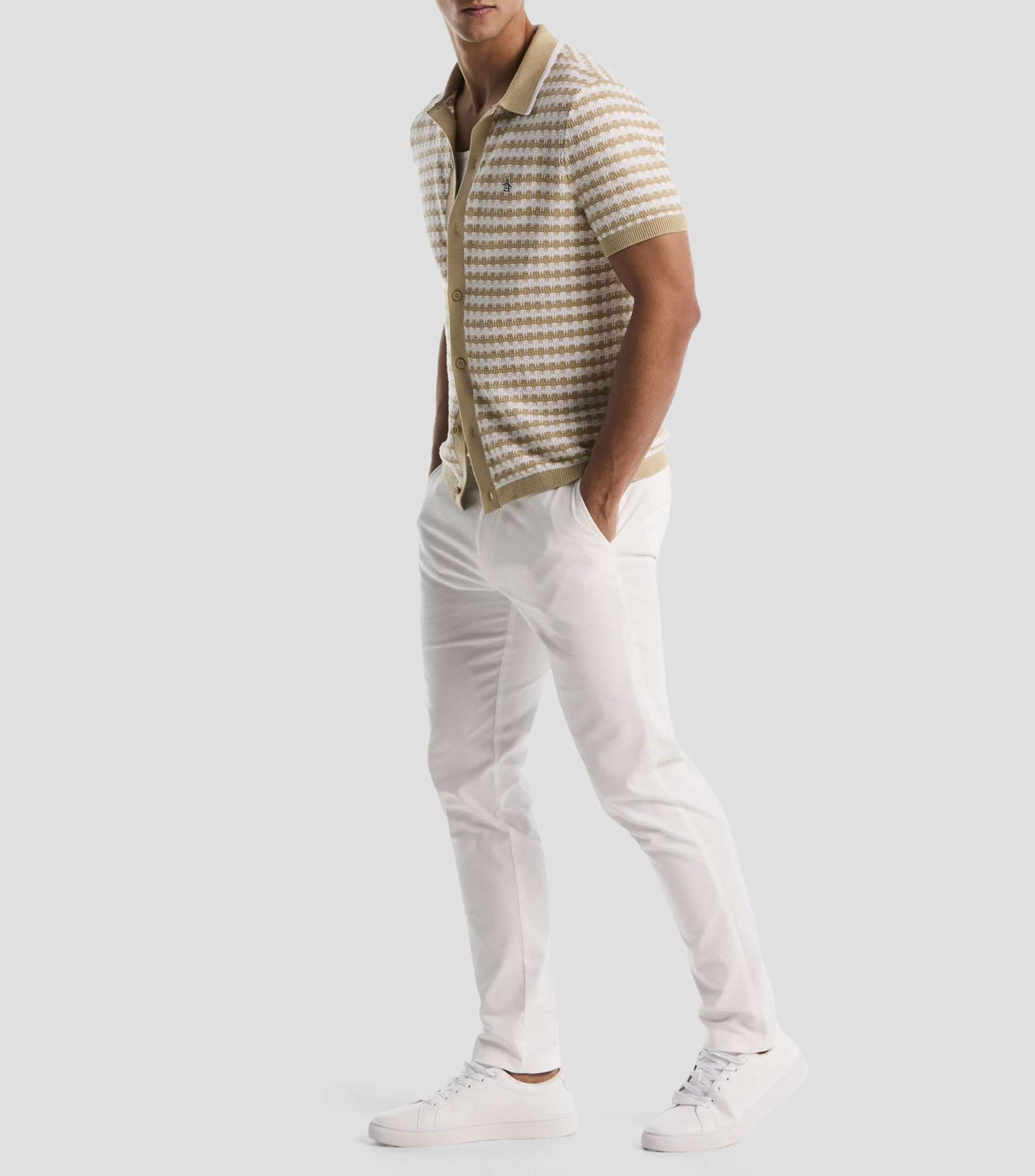 Camisa franjas crochet manga corta Hombre