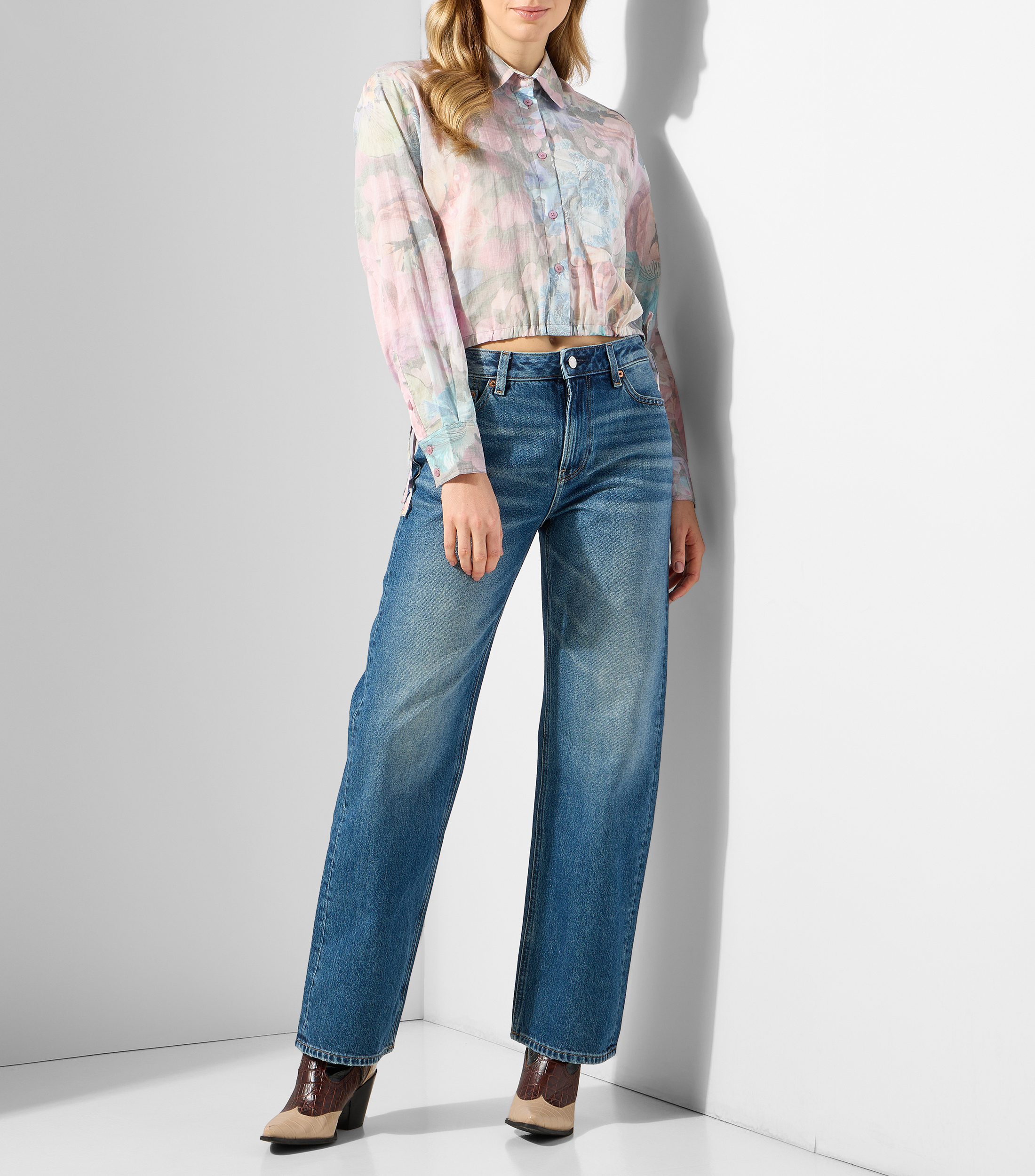 Blusa estampada manga larga Mujer