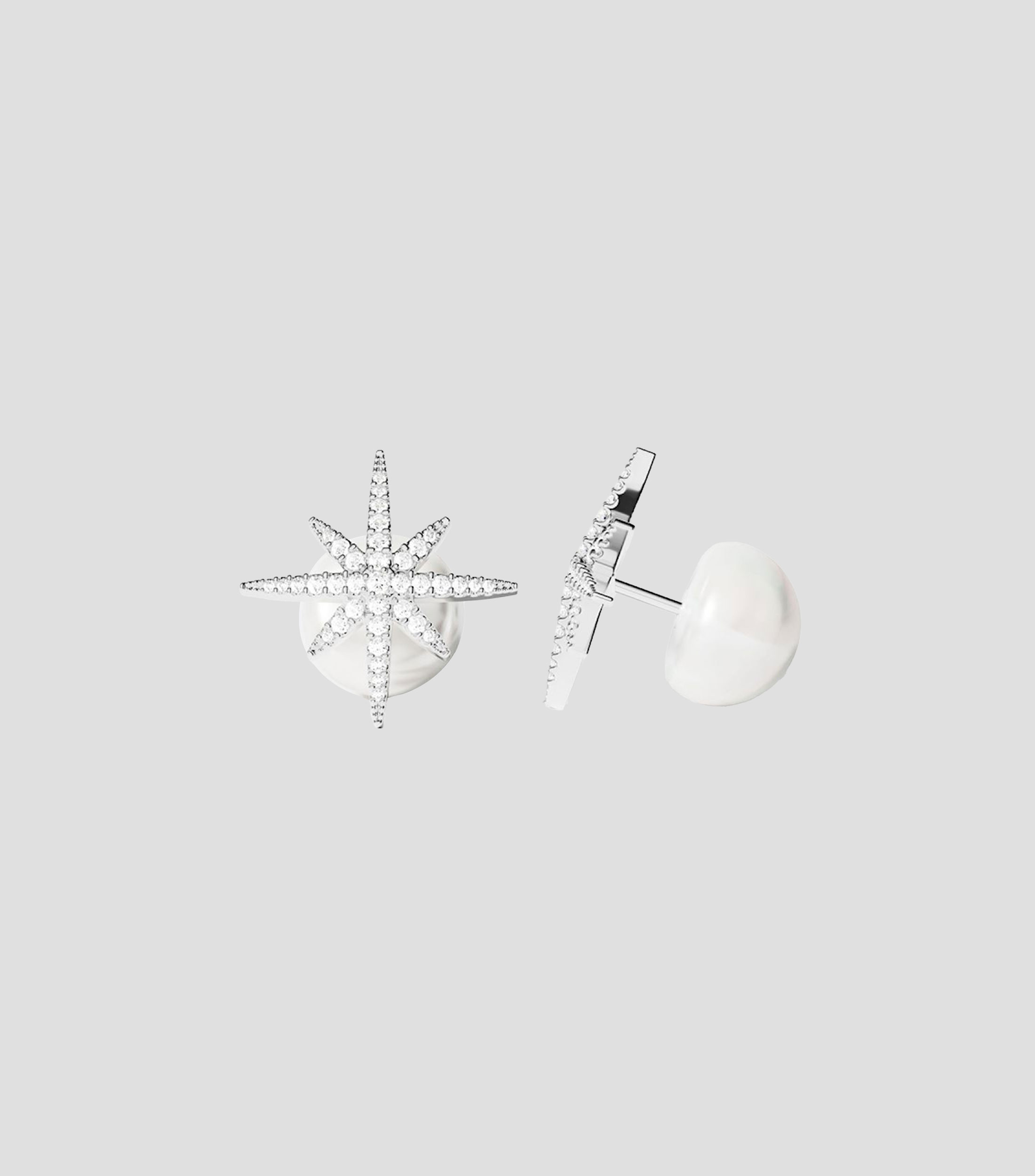 Aretes Meteorites con circonia cúbica y perla de agua dulce Mujer
