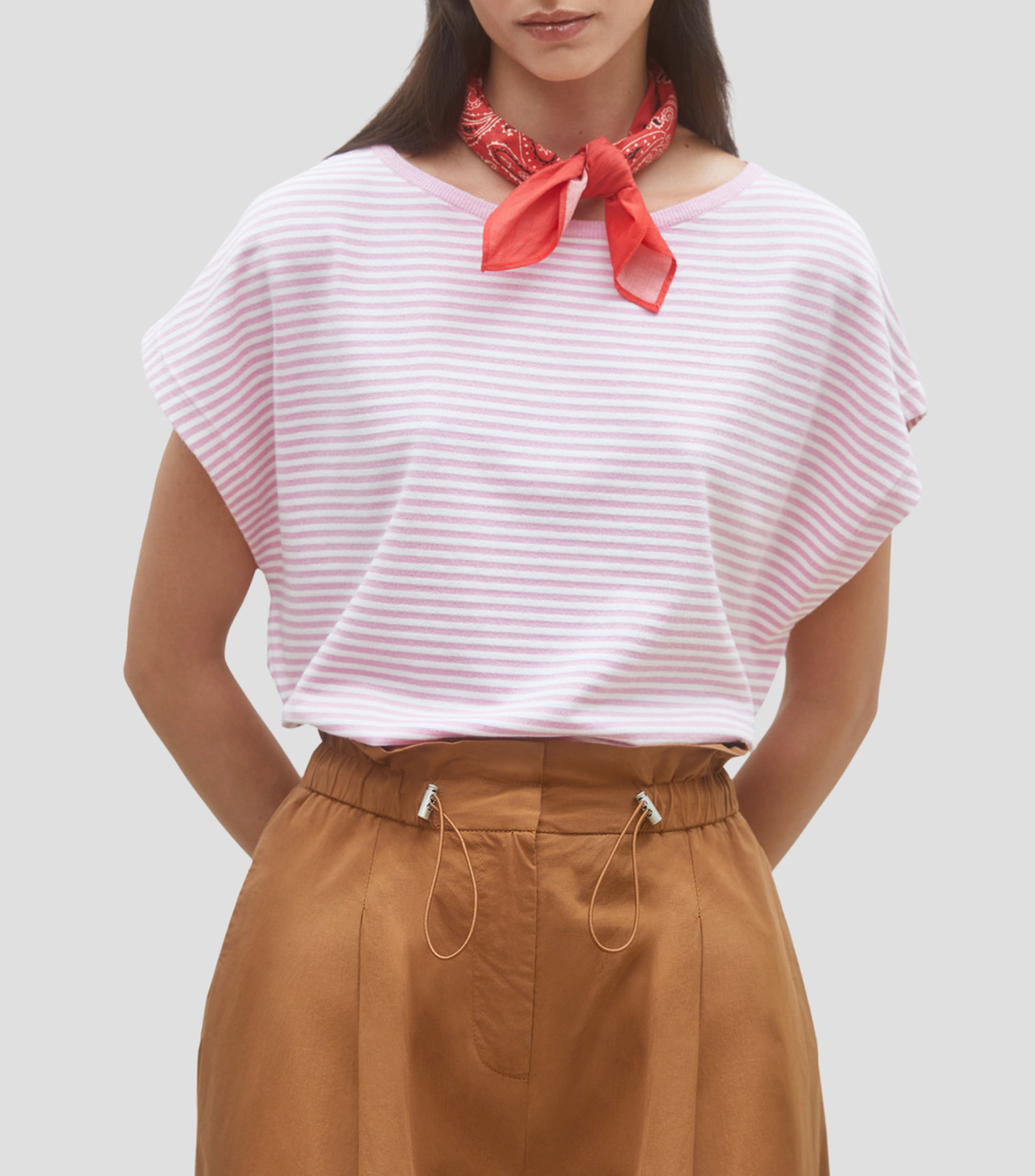 Blusa de rayas con manga corta Mujer