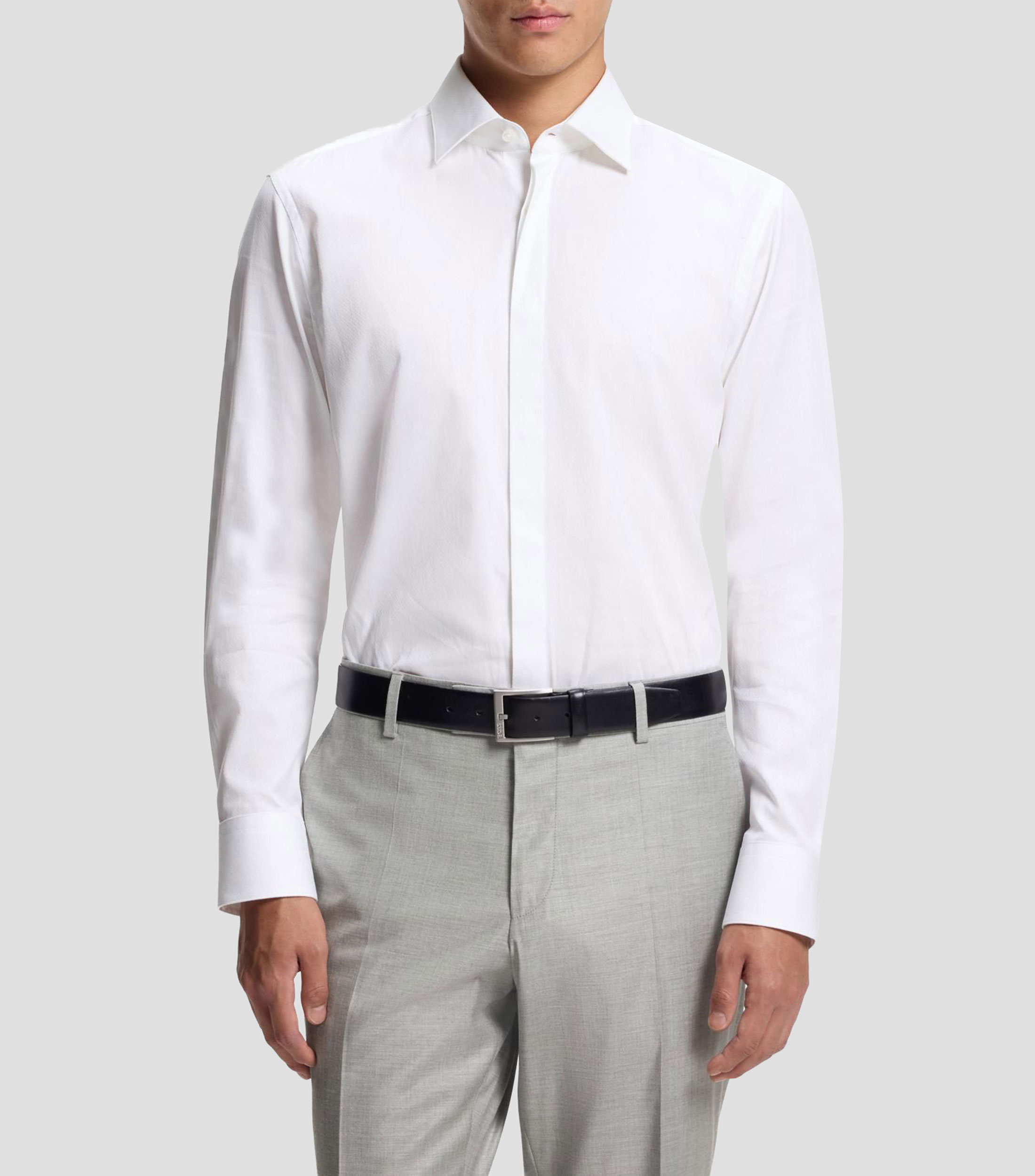Camisa regular de algodón italiano con monograma en jacquard Hombre
