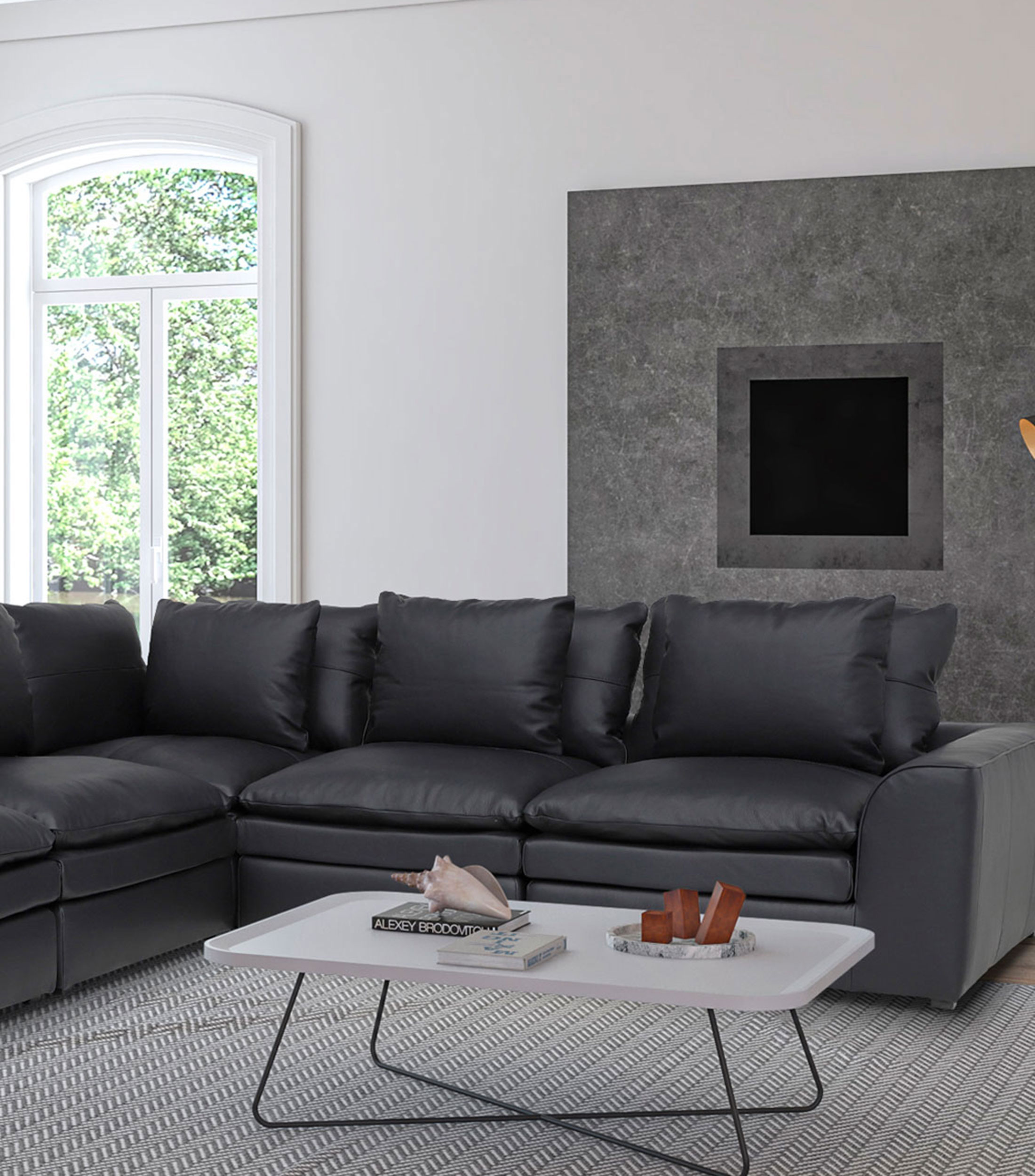 Sillon modular izquierdo en piel Maxine Negro