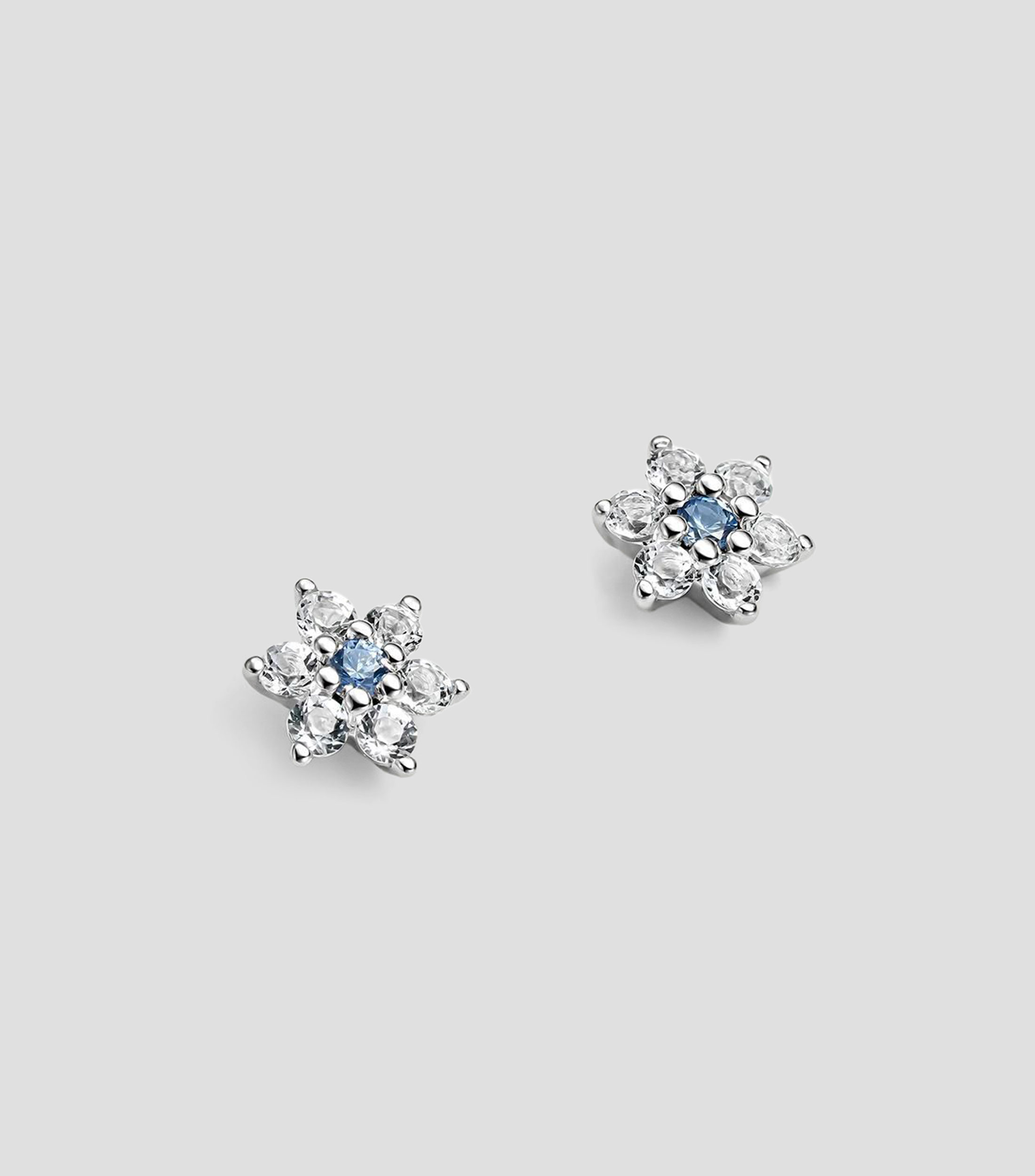Pendientes en plata .925 en forma de flor con zafiro y topacios Mujer