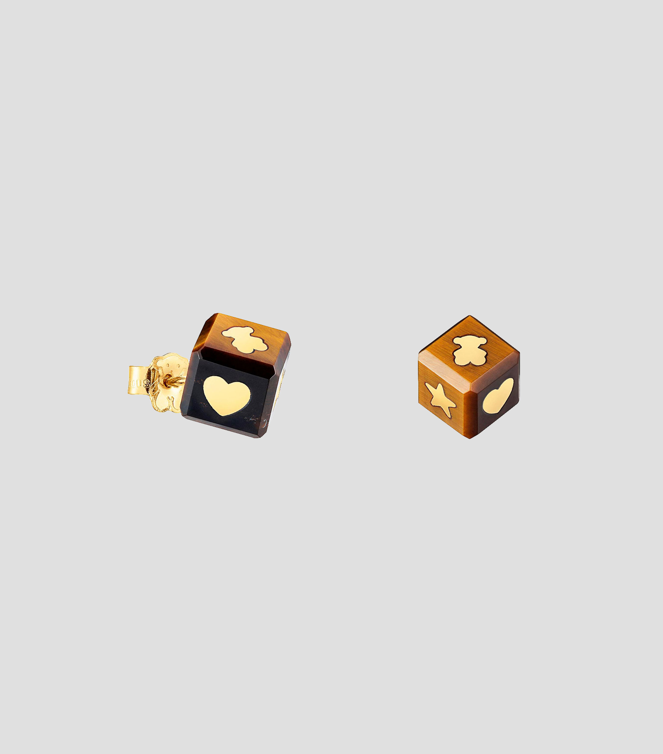 Aretes en oro amarillo 14 kilates con ojo de tigre Mujer