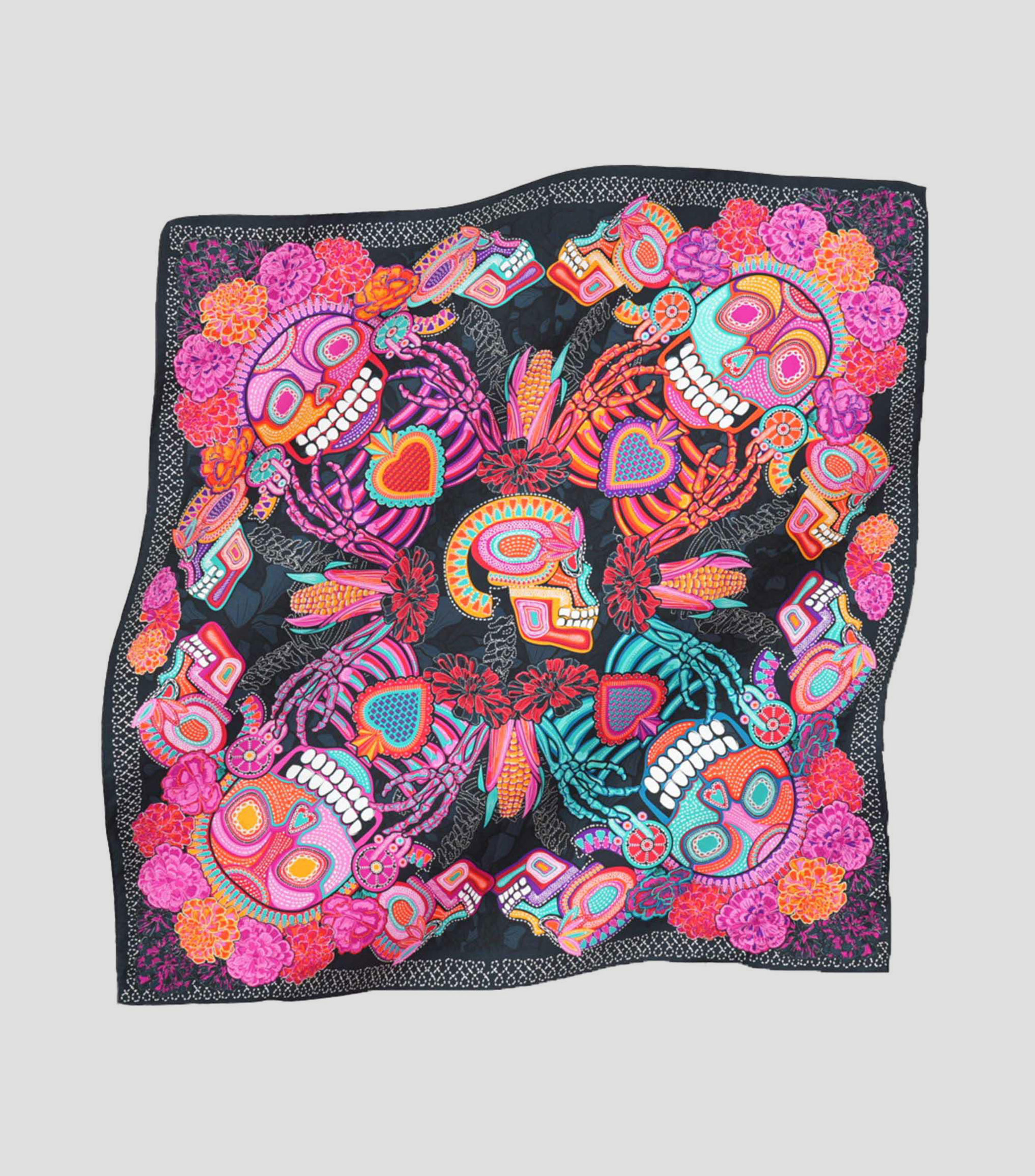 Mascada en seda negra Día de Muertos Catrina Mujer